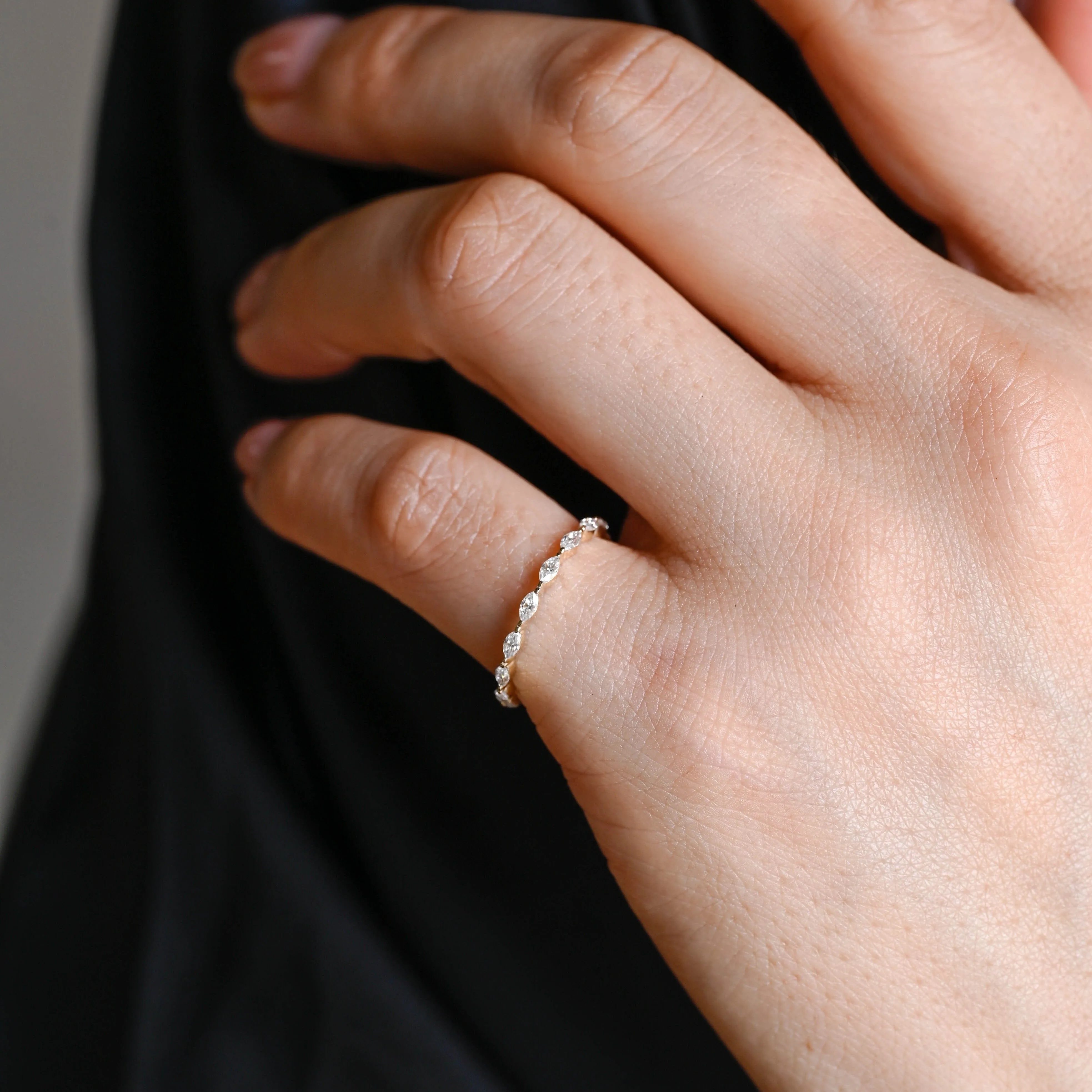 Solid Gold Full Eternity Marquise Cut Moissanite Wedding Band sold by Causyou product image thumbnail 2