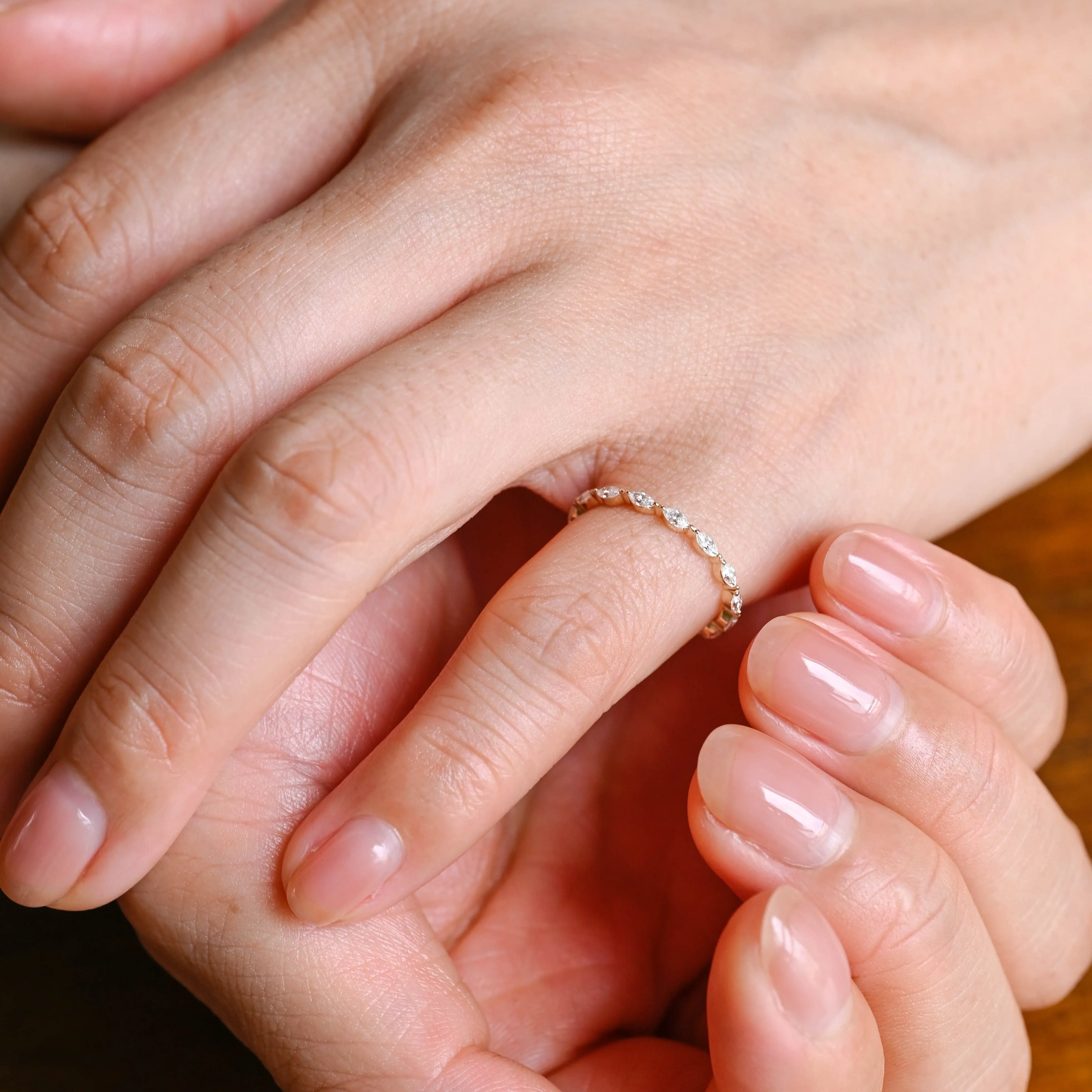 Solid Gold Full Eternity Marquise Cut Moissanite Wedding Band sold by Causyou product image thumbnail 3