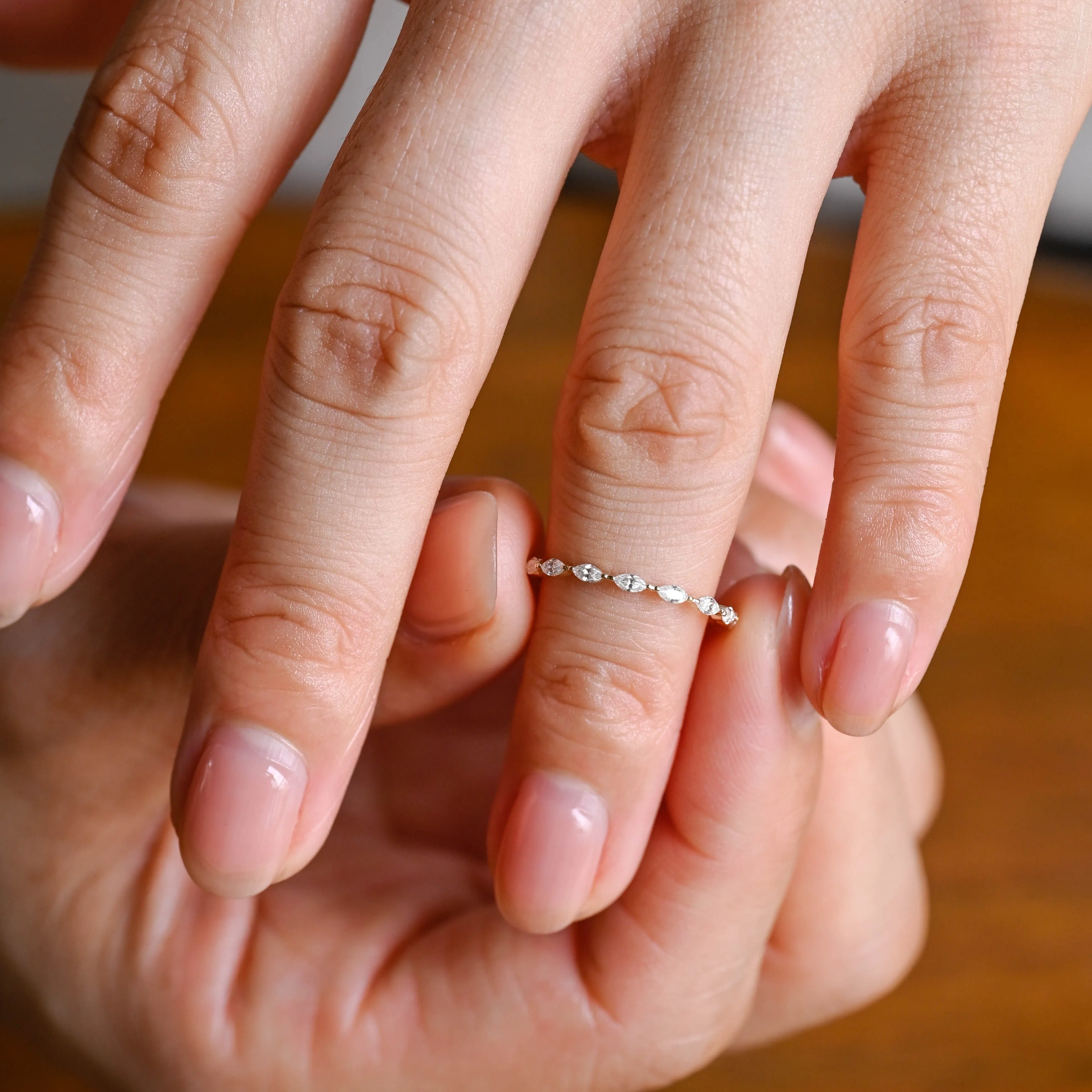 Solid Gold Full Eternity Marquise Cut Moissanite Wedding Band sold by Causyou product image thumbnail 4