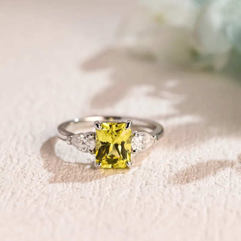 Solid Gold Lab Grown Yellow Sapphire Radiant Cut Engagement Ring sold by Causyou