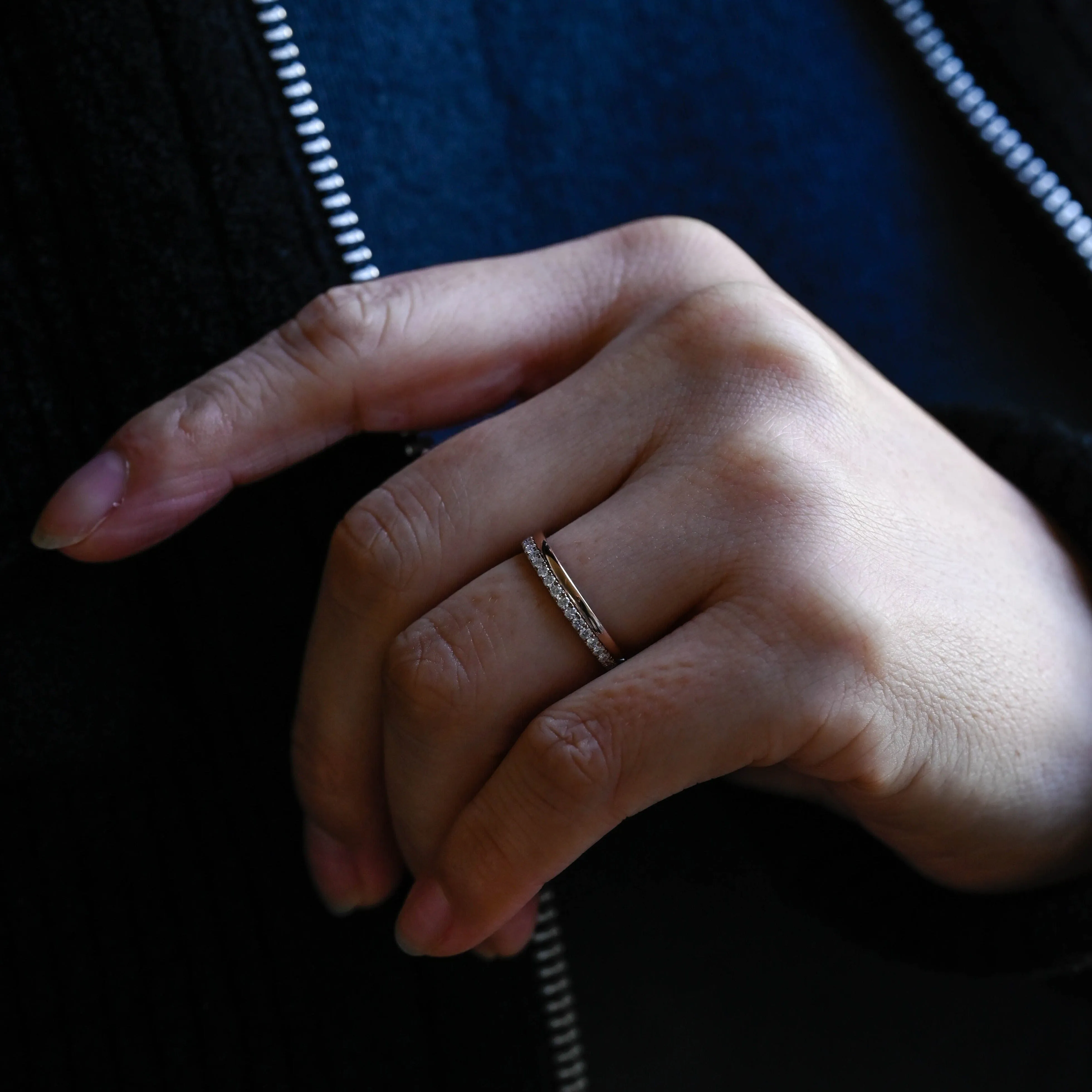 Solid Gold Half Eternity Round Cut Moissanite Wedding Band sold by Causyou product image thumbnail 3