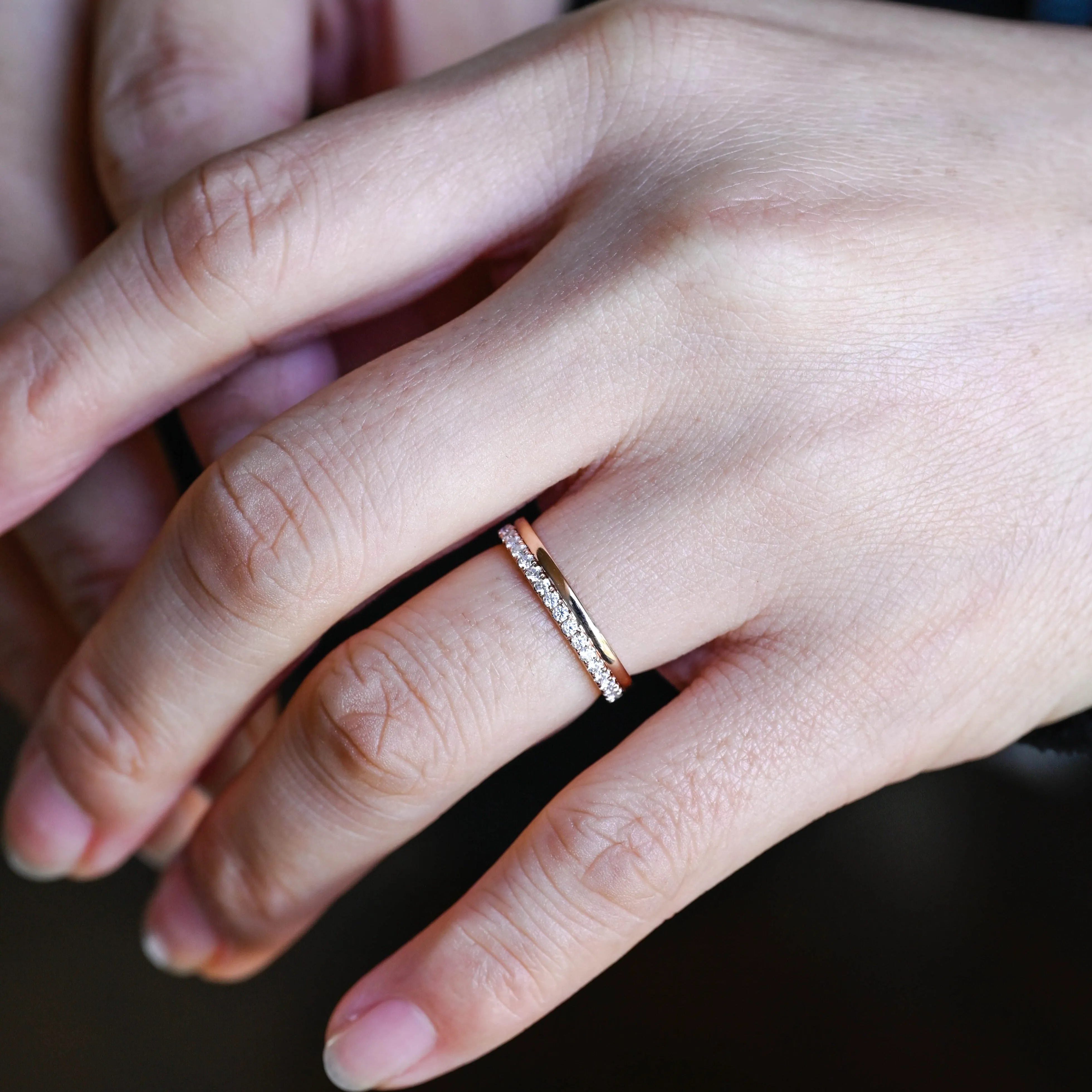 Solid Gold Half Eternity Round Cut Moissanite Wedding Band sold by Causyou product image thumbnail 2