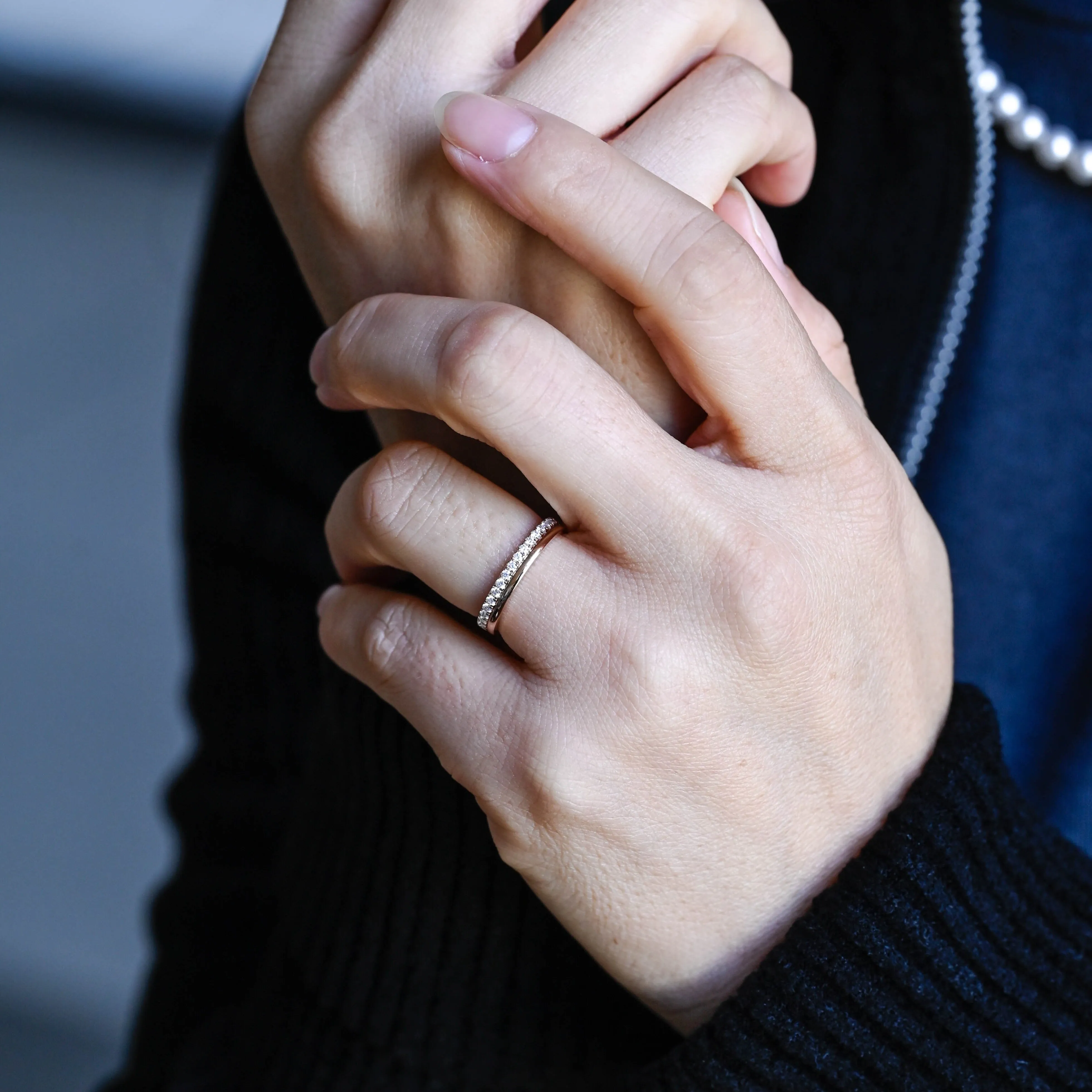 Solid Gold Half Eternity Round Cut Moissanite Wedding Band sold by Causyou product image thumbnail 4