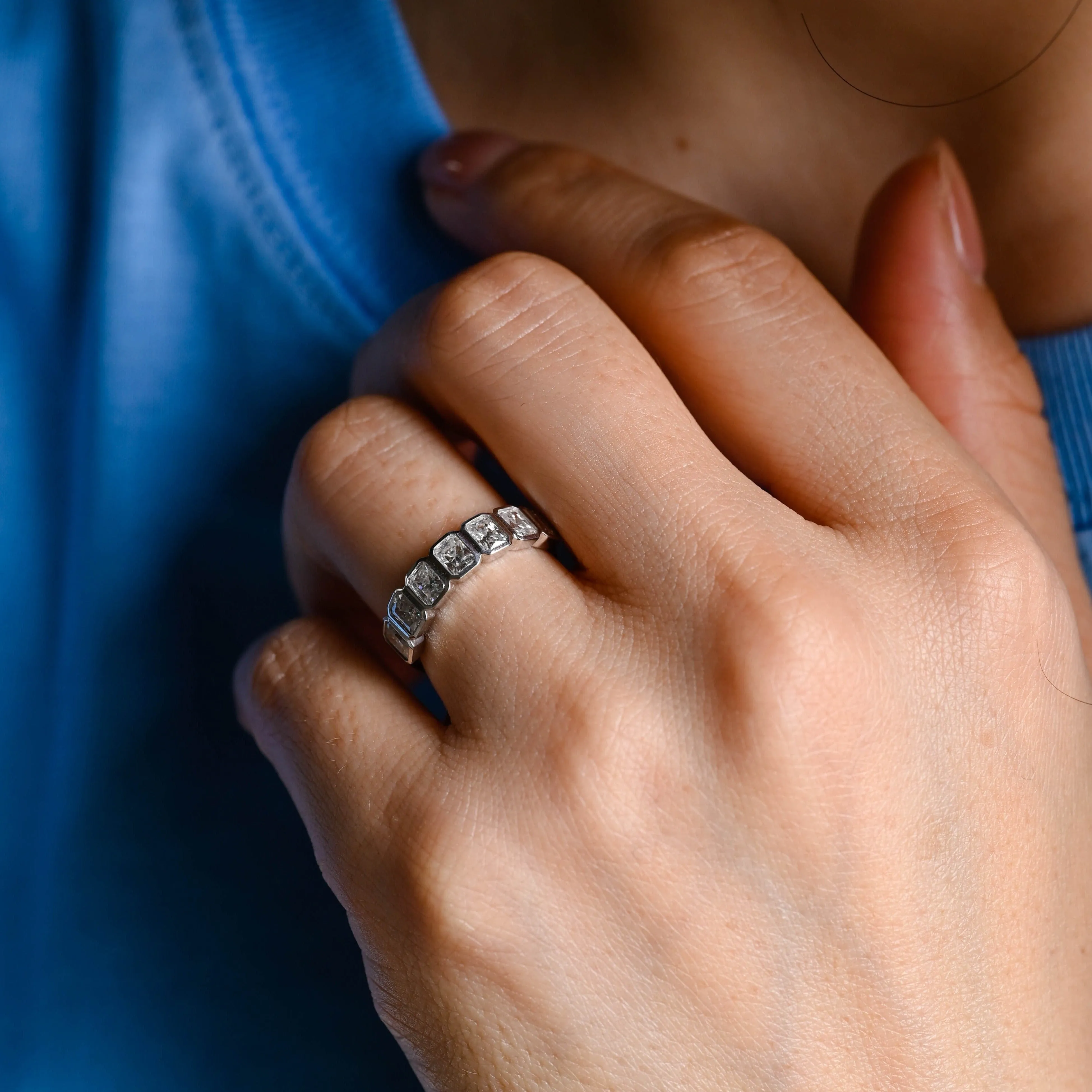 Solid Gold 3*4mm Radiant Cut Moissanite Wedding Band sold by Causyou product image thumbnail 4