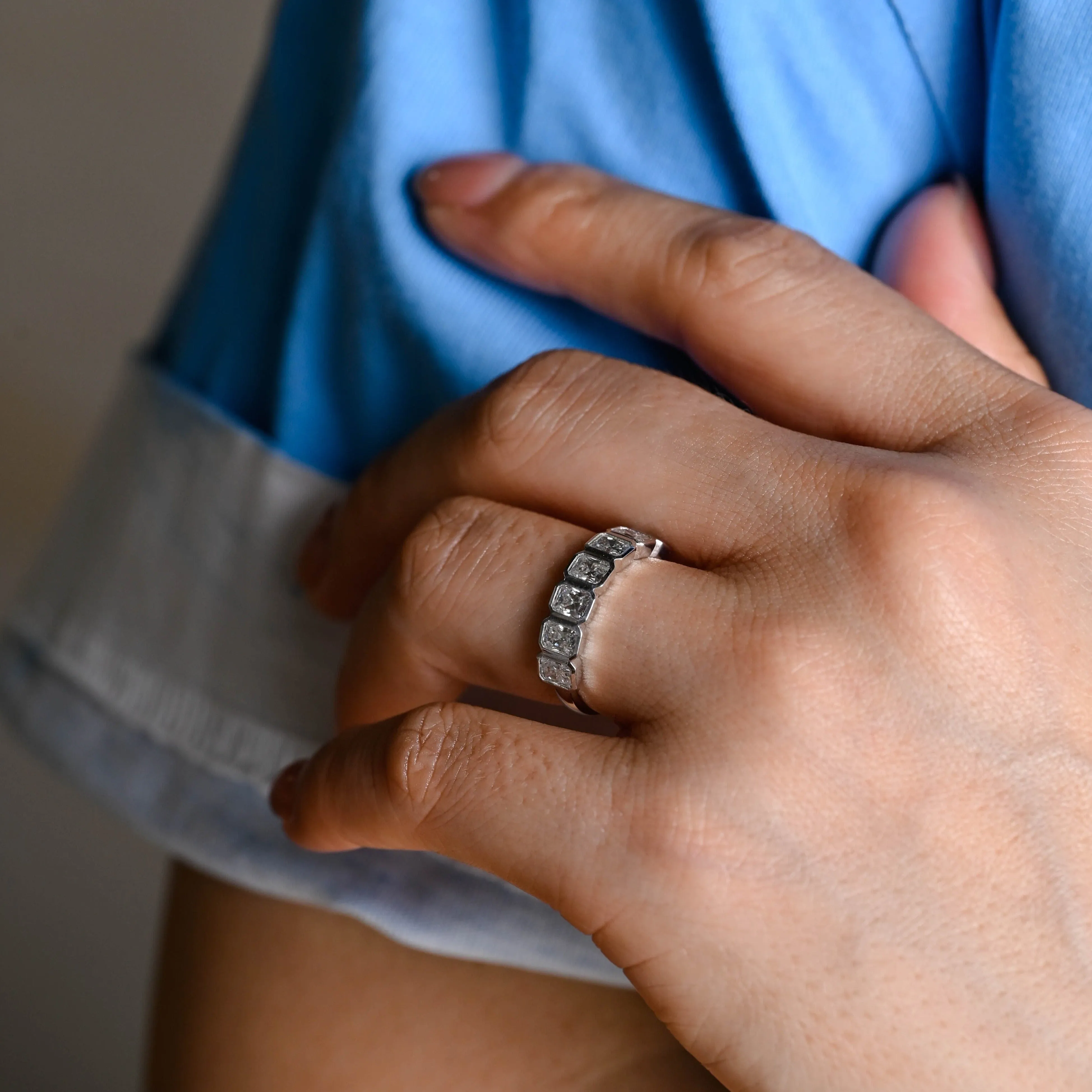 Solid Gold 3*4mm Radiant Cut Moissanite Wedding Band sold by Causyou product image thumbnail 3