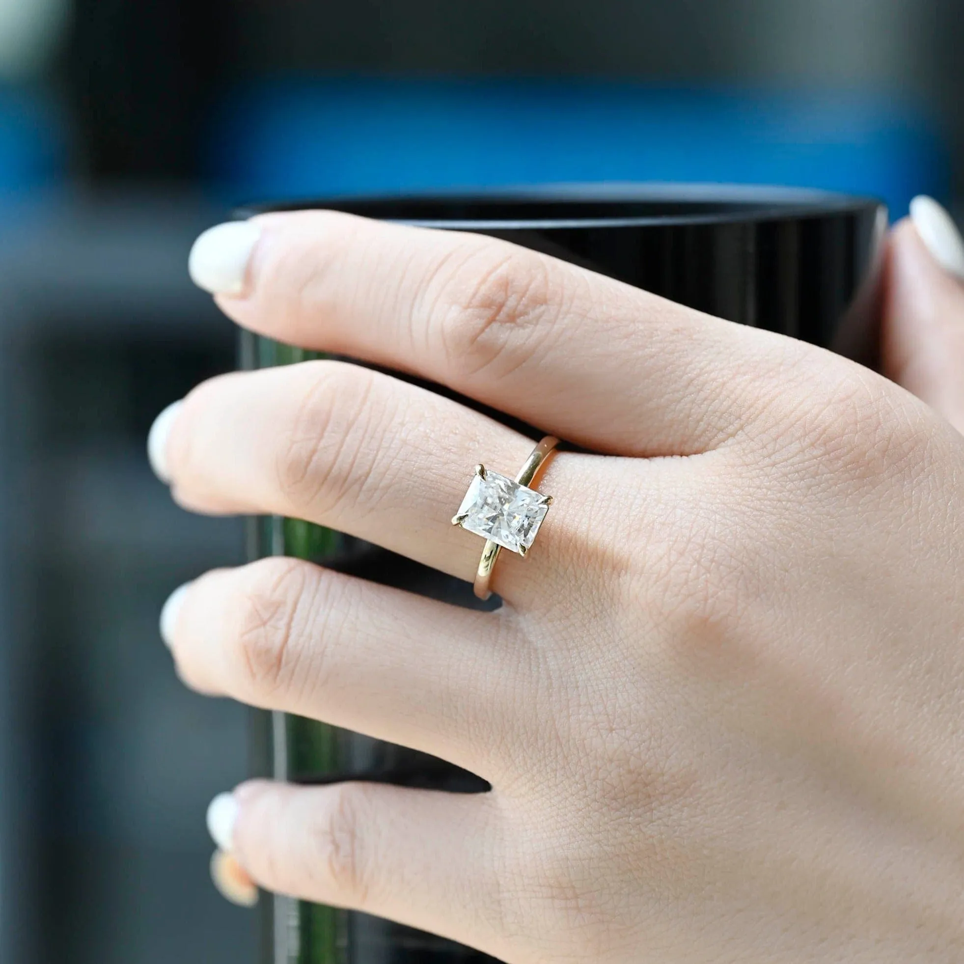 Solid Gold Solitaire Radiant Cut Moissanite Engagement Ring sold by Causyou product image thumbnail 2