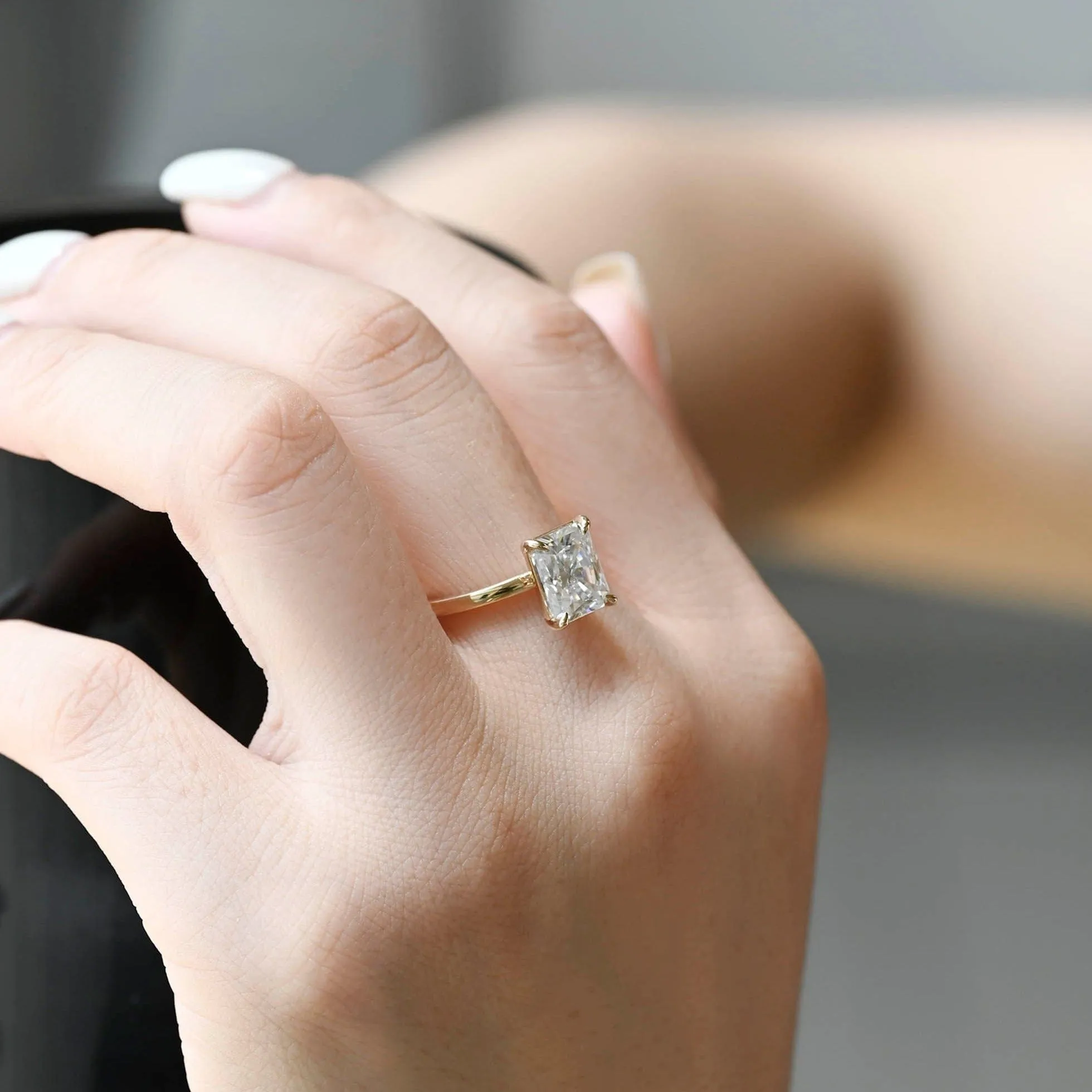 Solid Gold Solitaire Radiant Cut Moissanite Engagement Ring sold by Causyou product image thumbnail 4