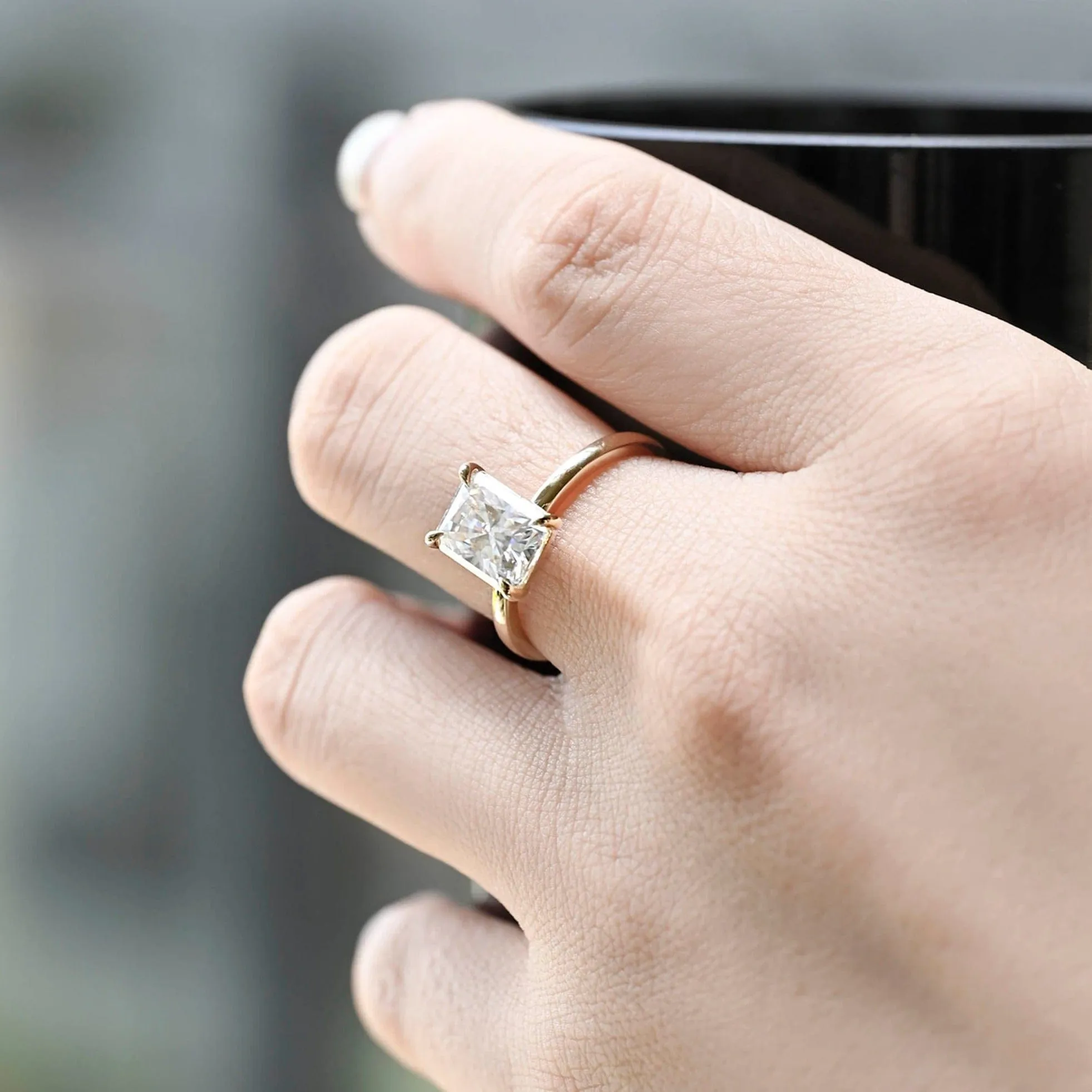 Solid Gold Solitaire Radiant Cut Moissanite Engagement Ring sold by Causyou product image thumbnail 3