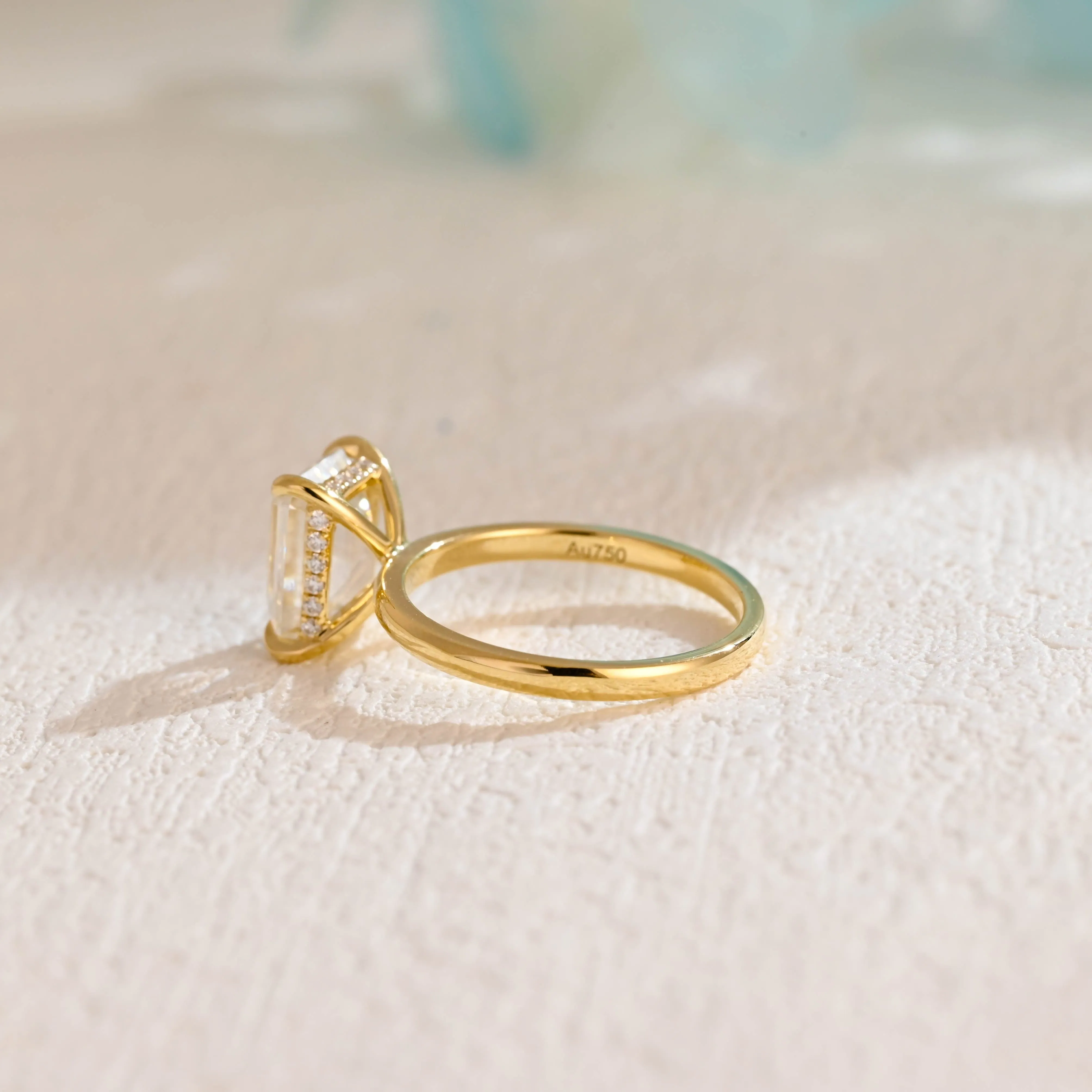 Solid Gold Hidden Halo Emerald Cut Moissanite Engagement Ring sold by Causyou product image thumbnail 5