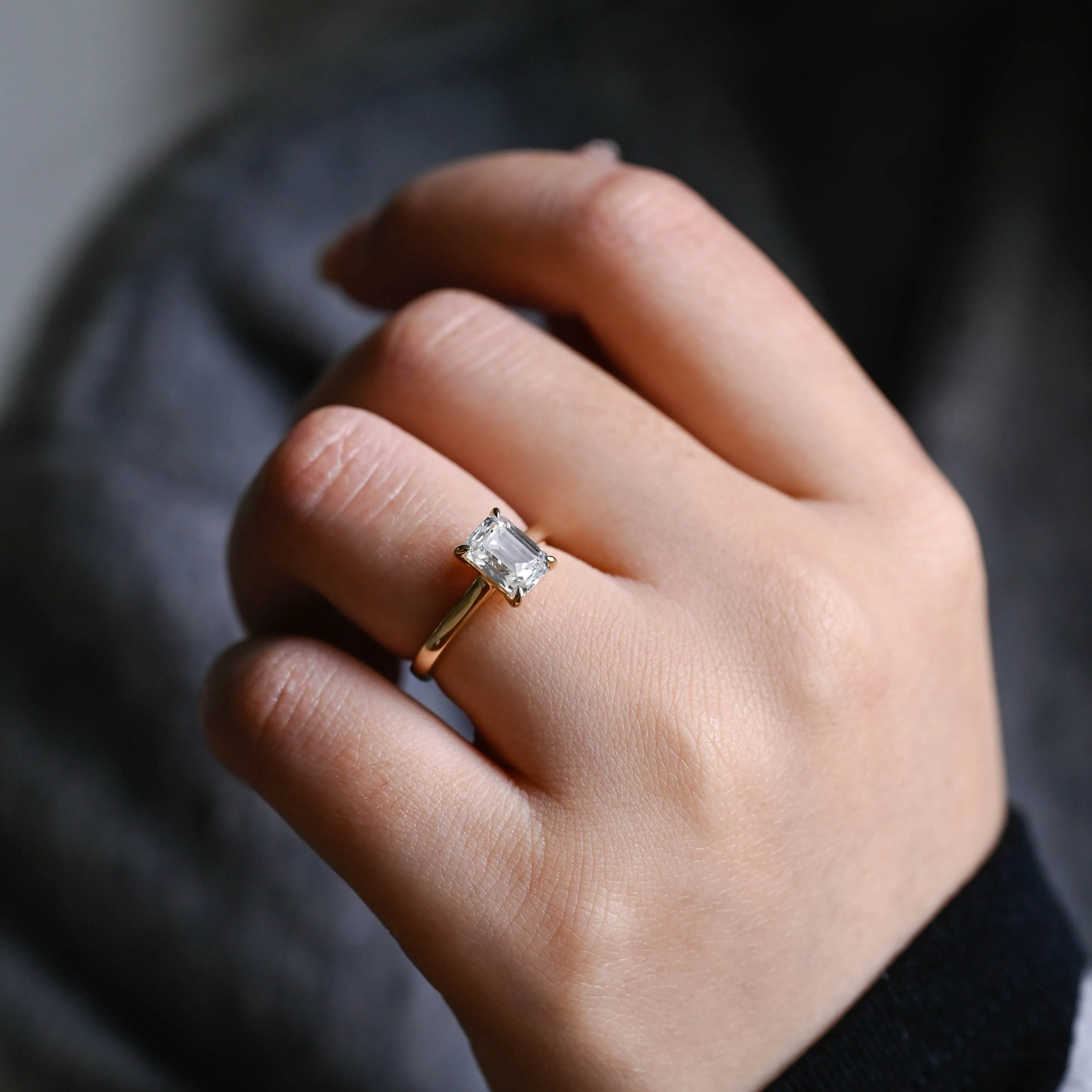 Solid Gold Solitaire Emerald Cut Moissanite Engagement Ring sold by Causyou product image thumbnail 2