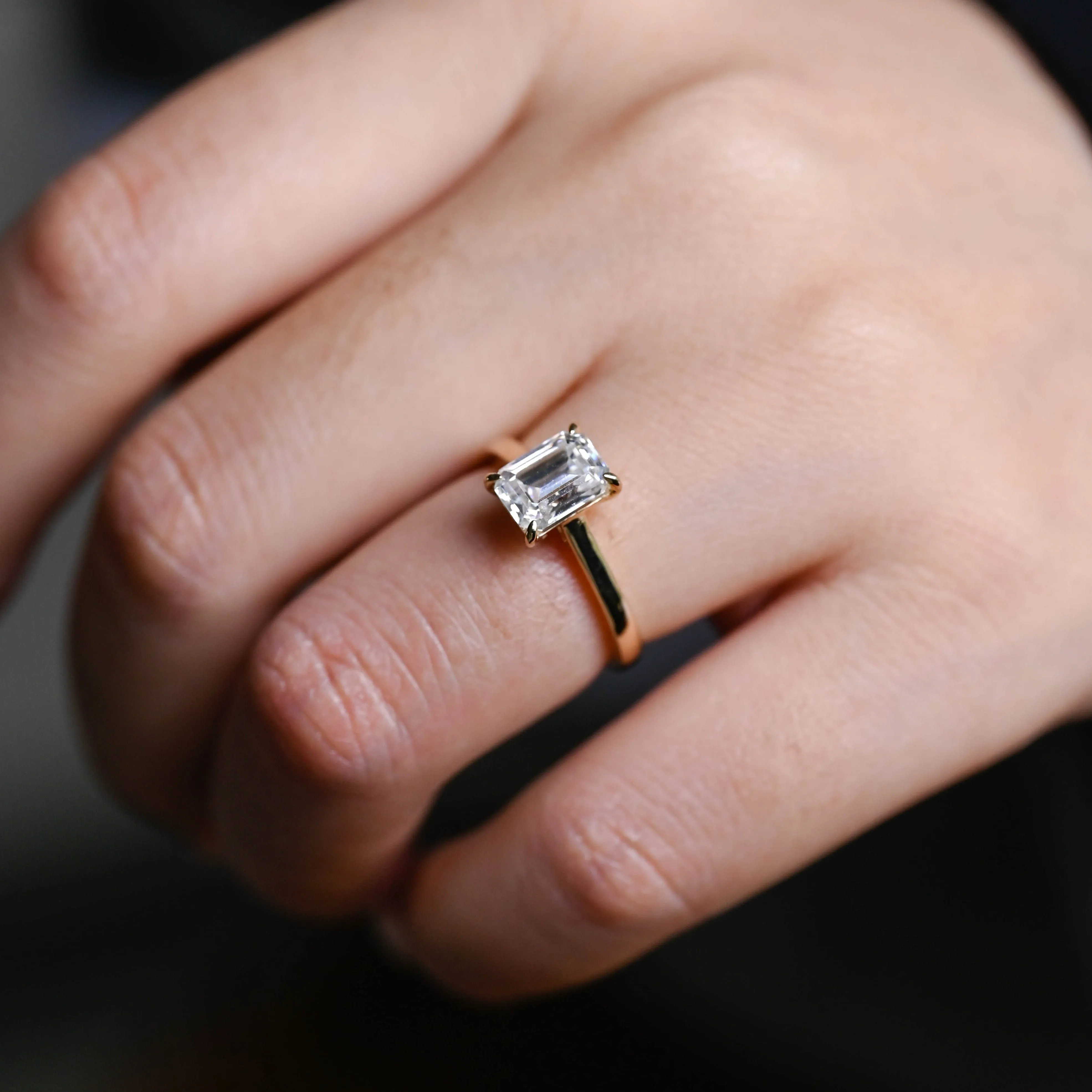 Solid Gold Solitaire Emerald Cut Moissanite Engagement Ring sold by Causyou product image thumbnail 4