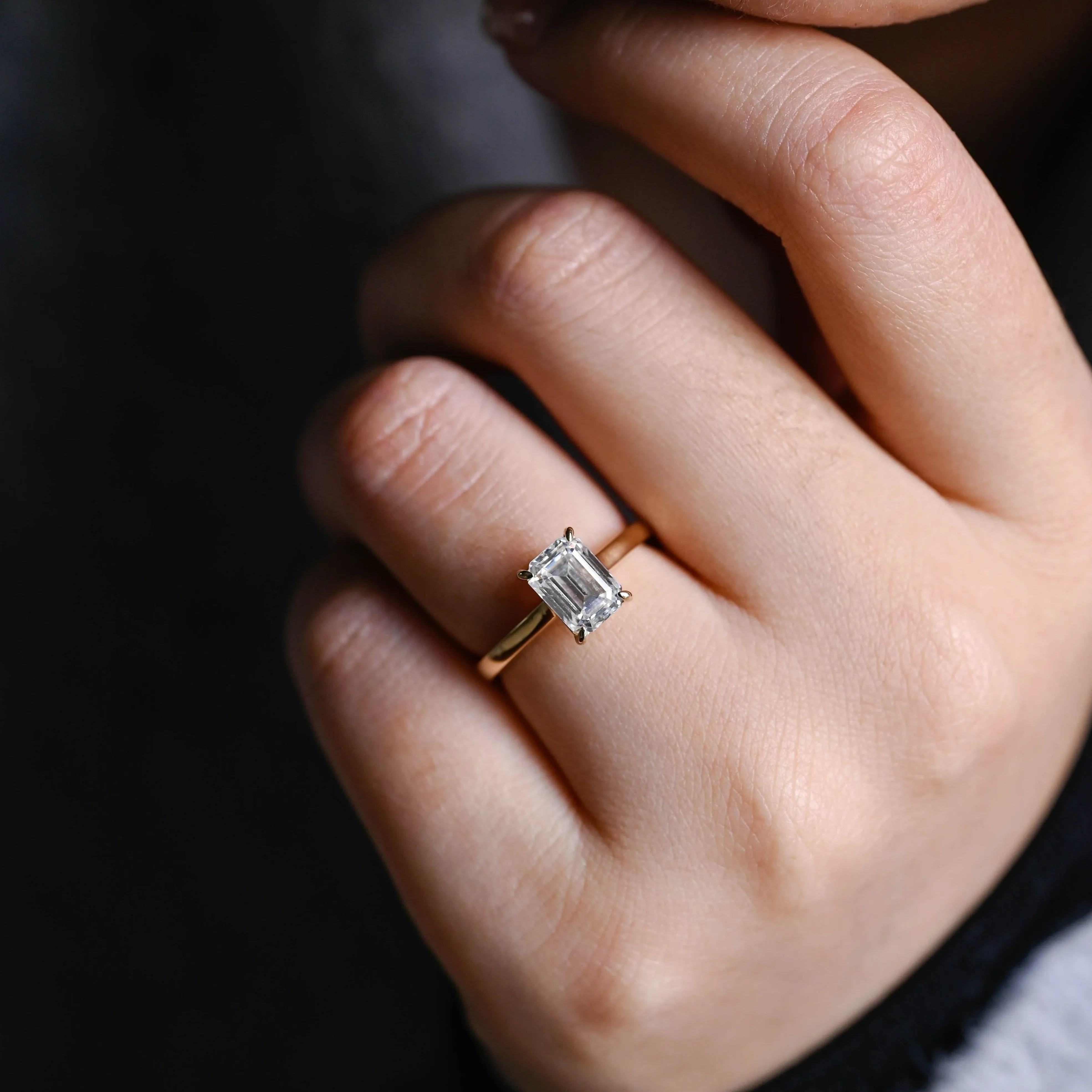 Solid Gold Solitaire Emerald Cut Moissanite Engagement Ring sold by Causyou product image thumbnail 3