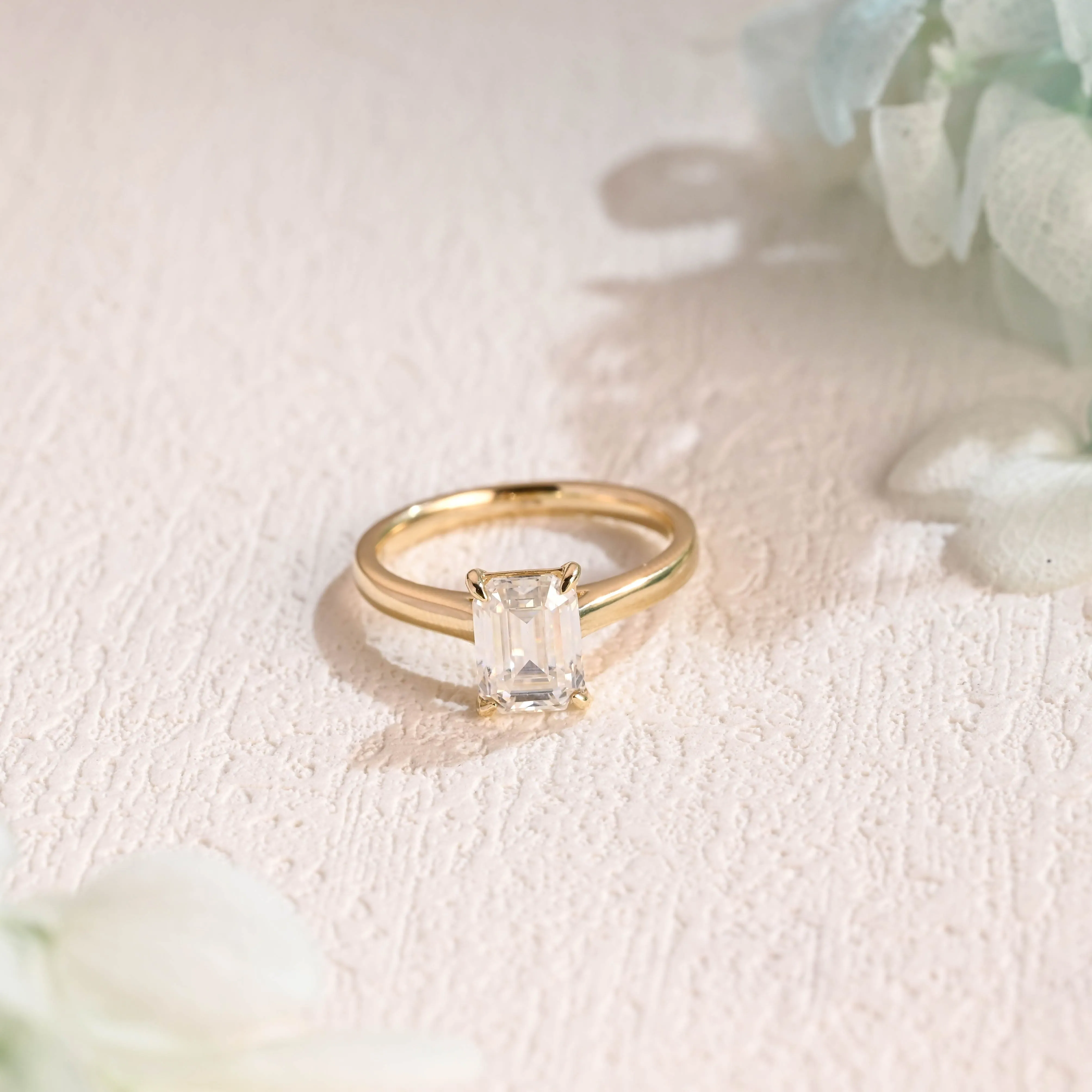 Solid Gold Solitaire Emerald Cut Moissanite Engagement Ring sold by Causyou