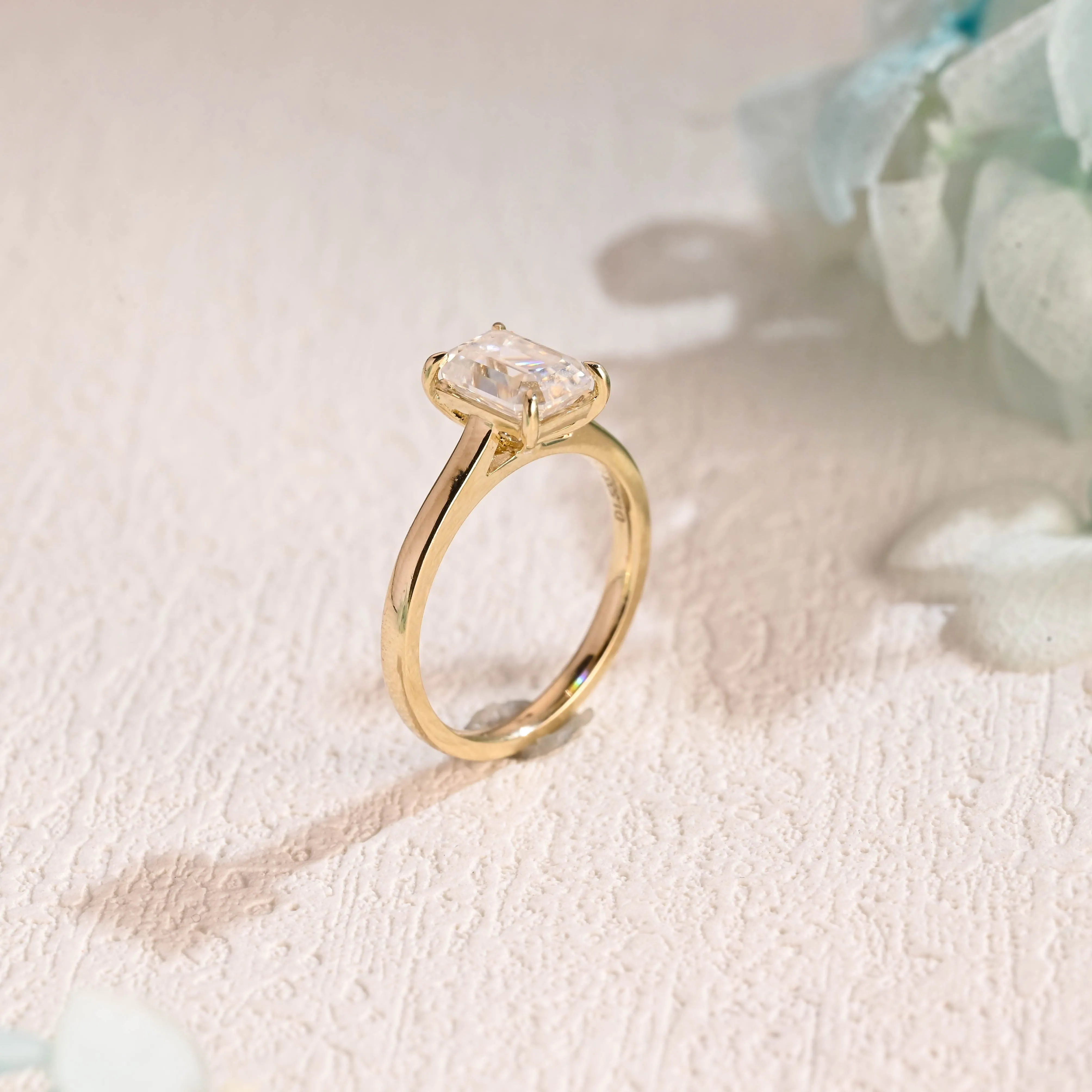 Solid Gold Solitaire Emerald Cut Moissanite Engagement Ring sold by Causyou product image thumbnail 5