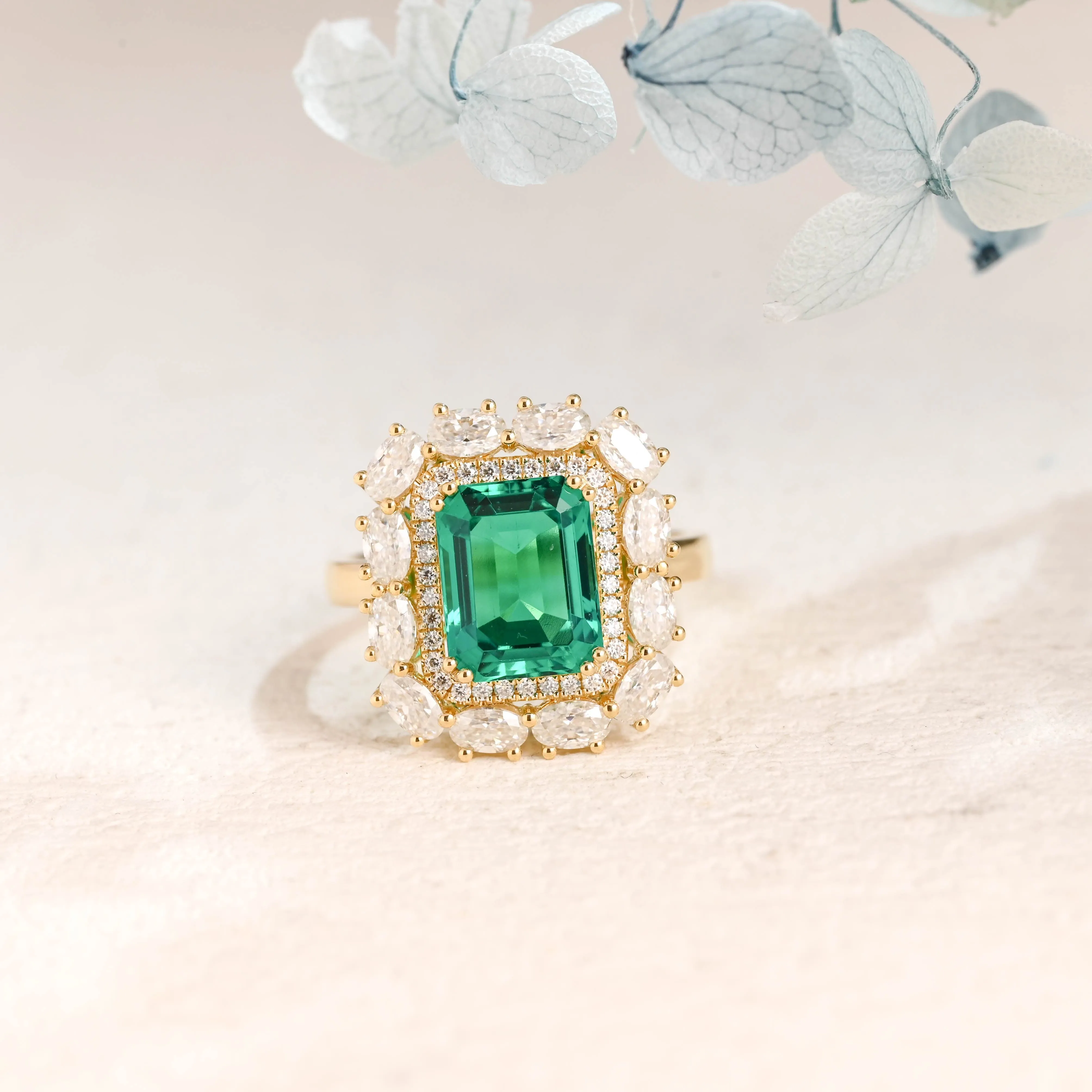 Solid Gold Lab Grown Emerald Engagement Ring, Promise Ring, Proposal Ring sold by Causyou