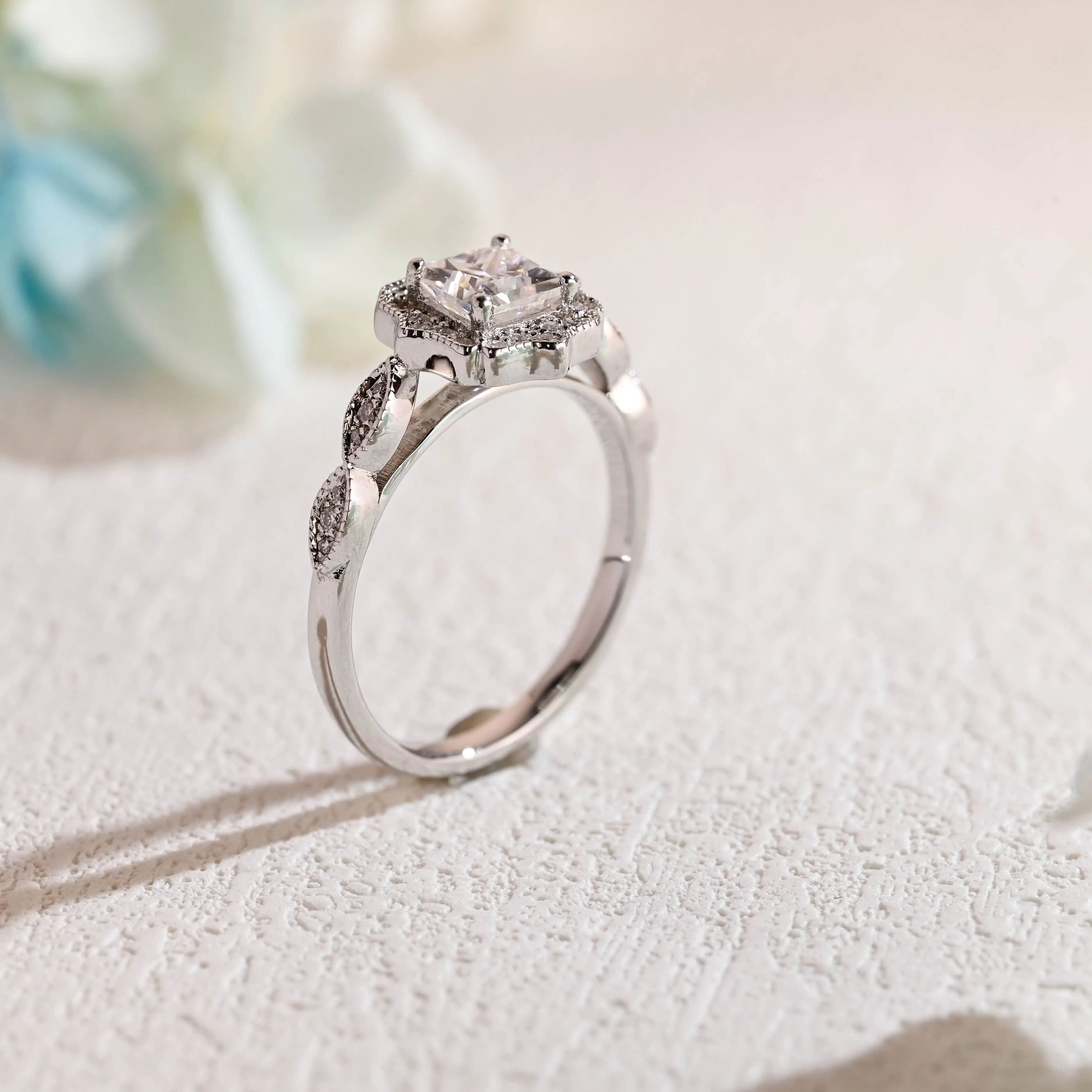 Solid Gold Filigree Princess Cut Moissanite Engagement Rin sold by Causyou product image thumbnail 5