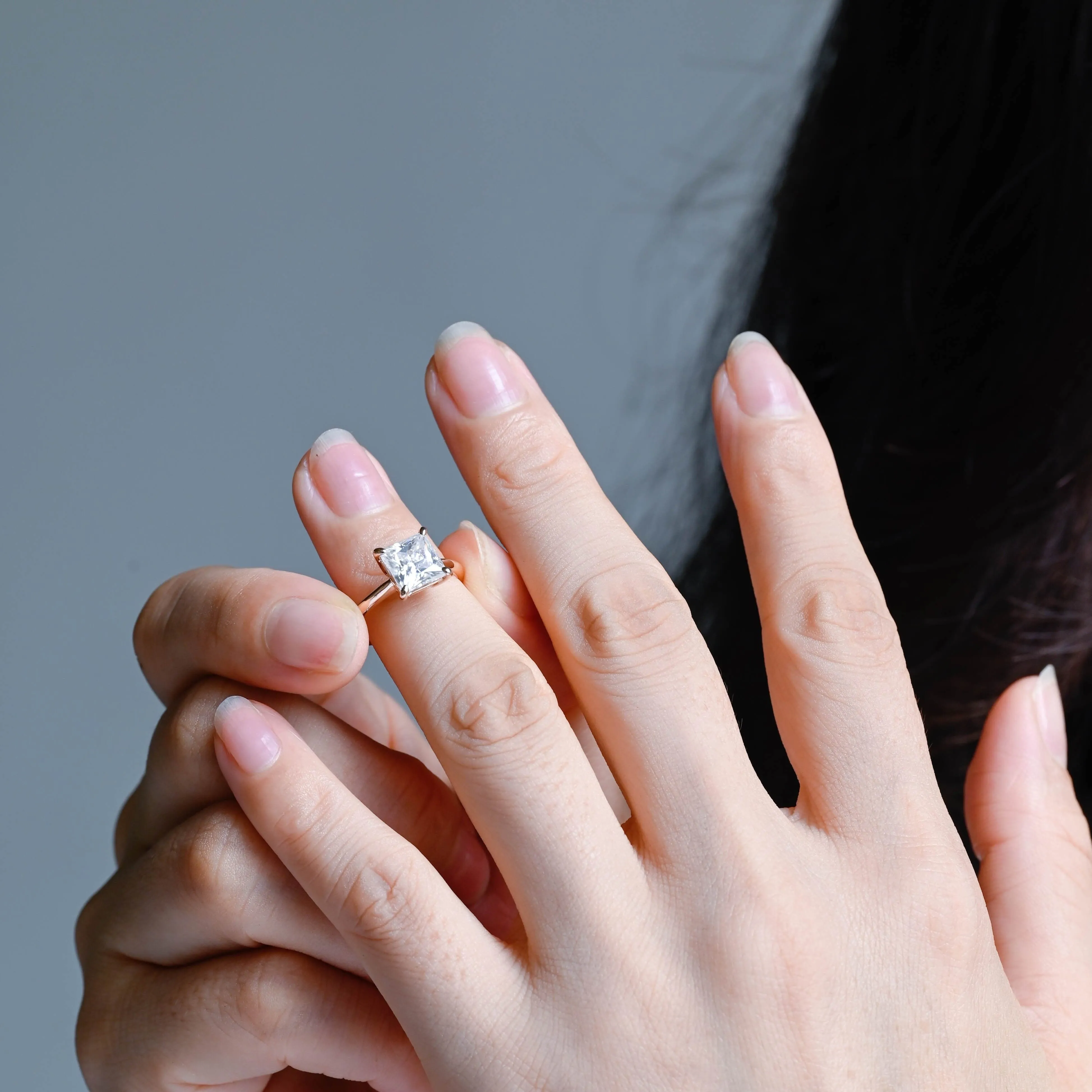 Solid Gold Solitaire Princess Cut Moissanite Engagement Ring sold by Causyou product image thumbnail 3