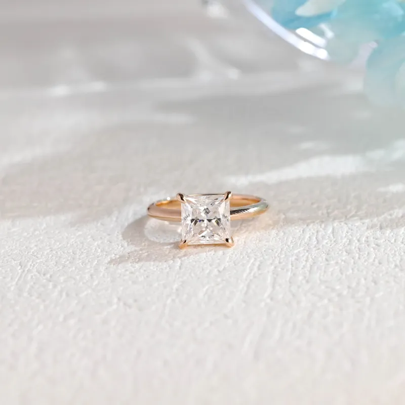 Solid Gold Solitaire Princess Cut Moissanite Engagement Ring sold by Causyou