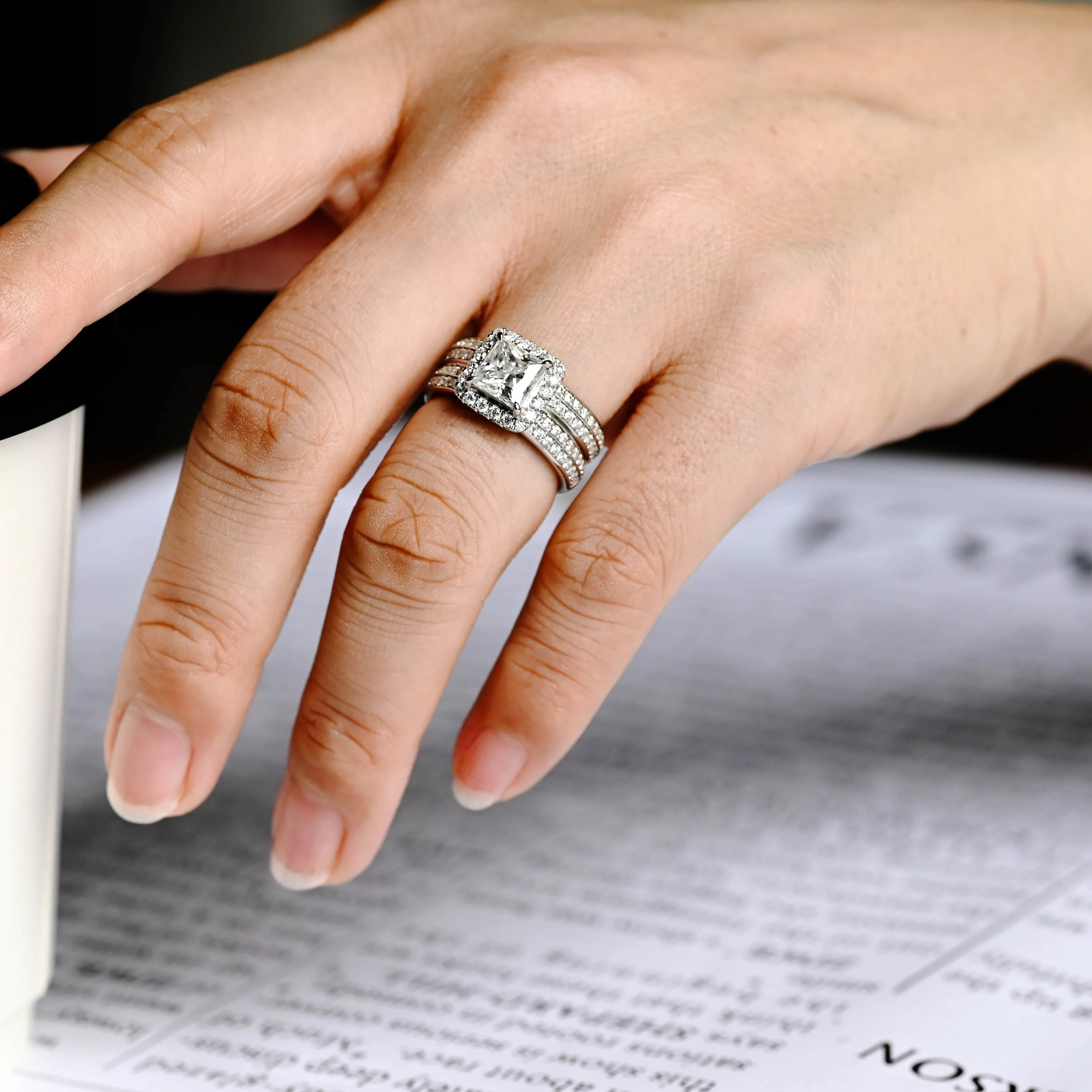 Solid Gold Off-Centre Halo Princess Cut Moissanite Engagement Ring sold by Causyou product image thumbnail 4