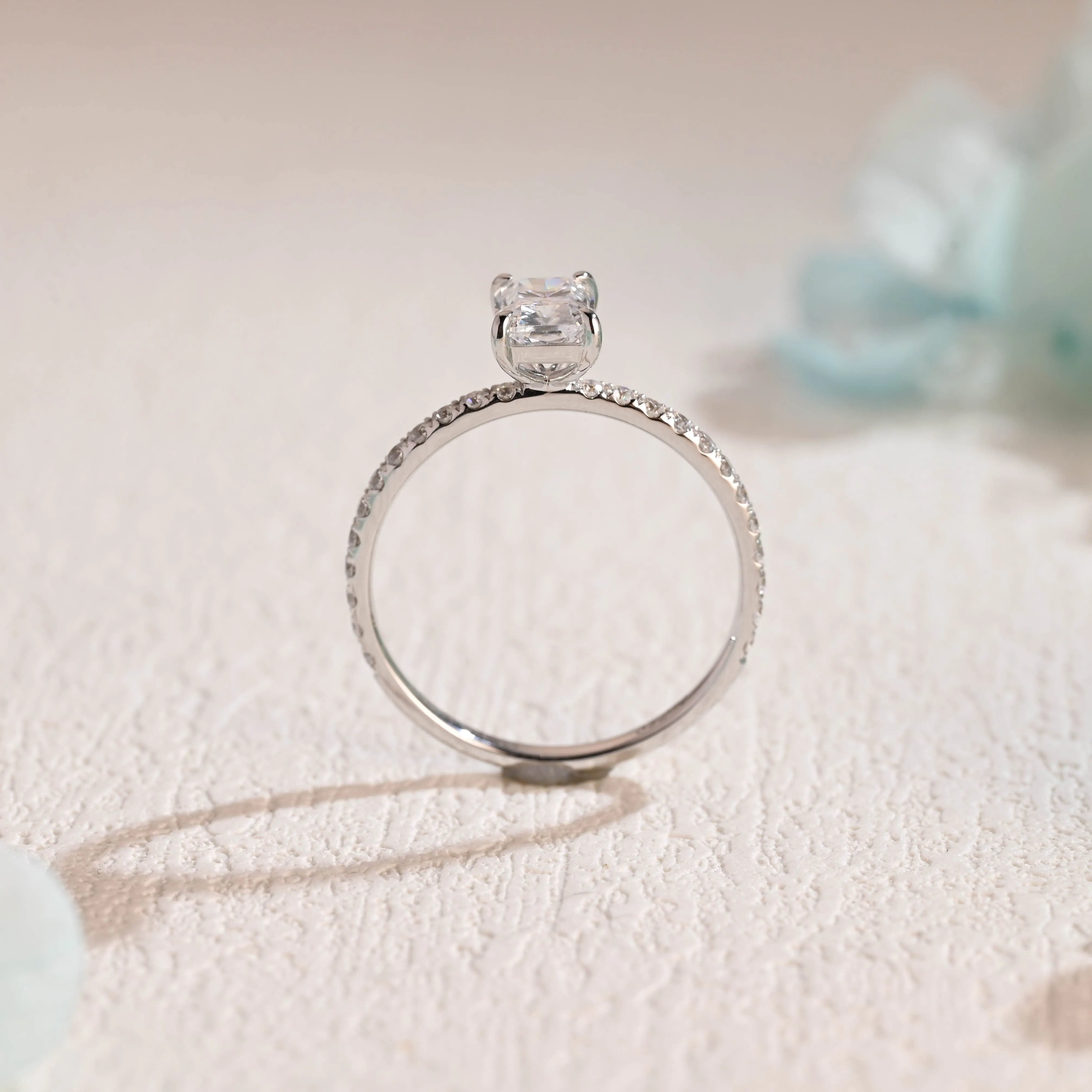 Solid Gold Paved Radiant Cut Moissanite Engagement Ring sold by Causyou product image thumbnail 4