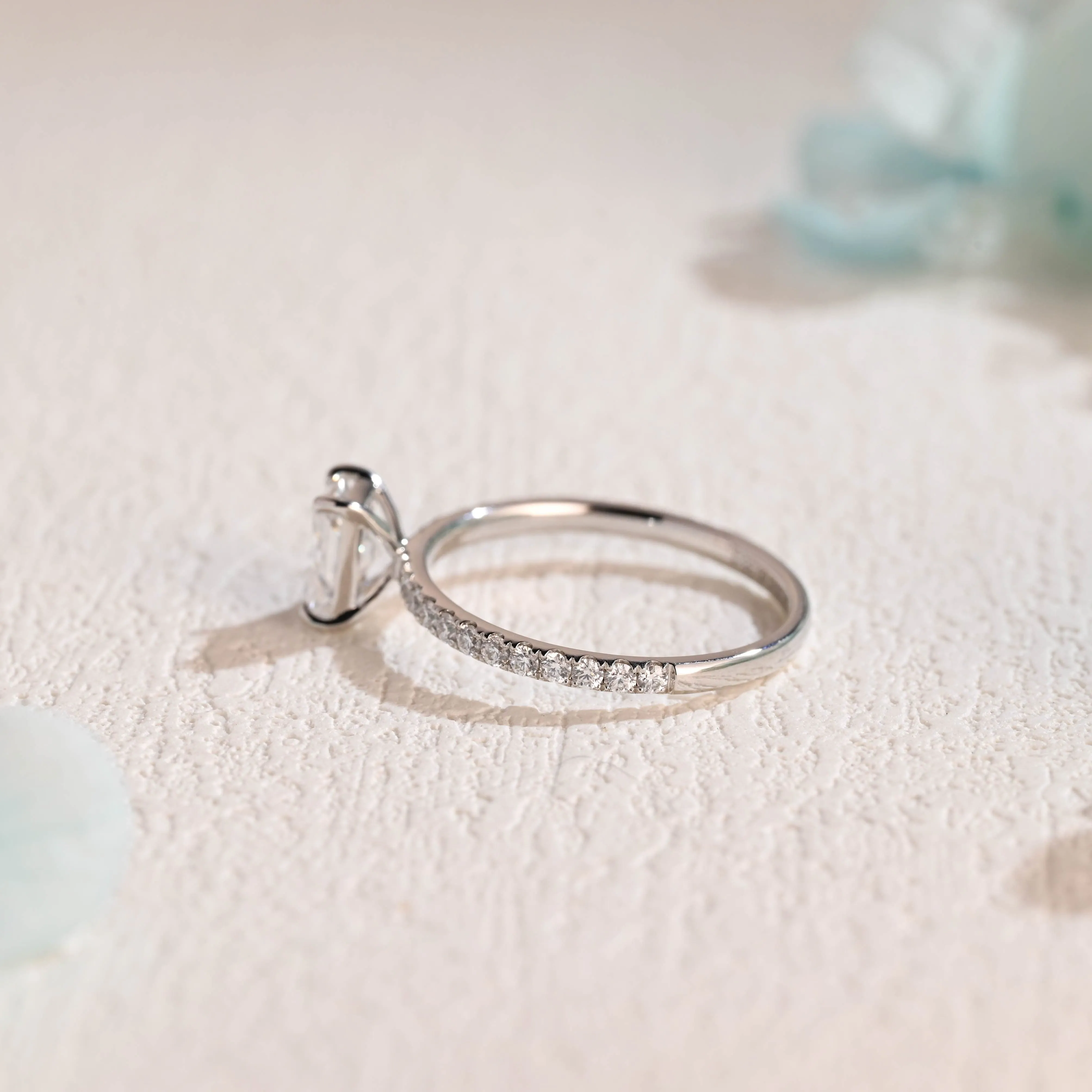 Solid Gold Paved Radiant Cut Moissanite Engagement Ring sold by Causyou product image thumbnail 5