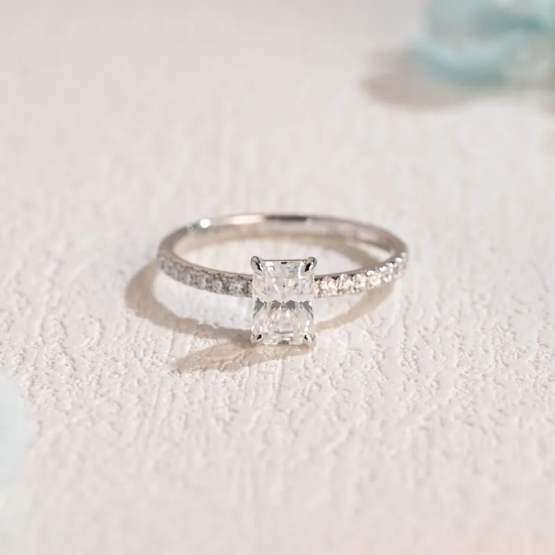 Solid Gold Paved Radiant Cut Moissanite Engagement Ring sold by Causyou