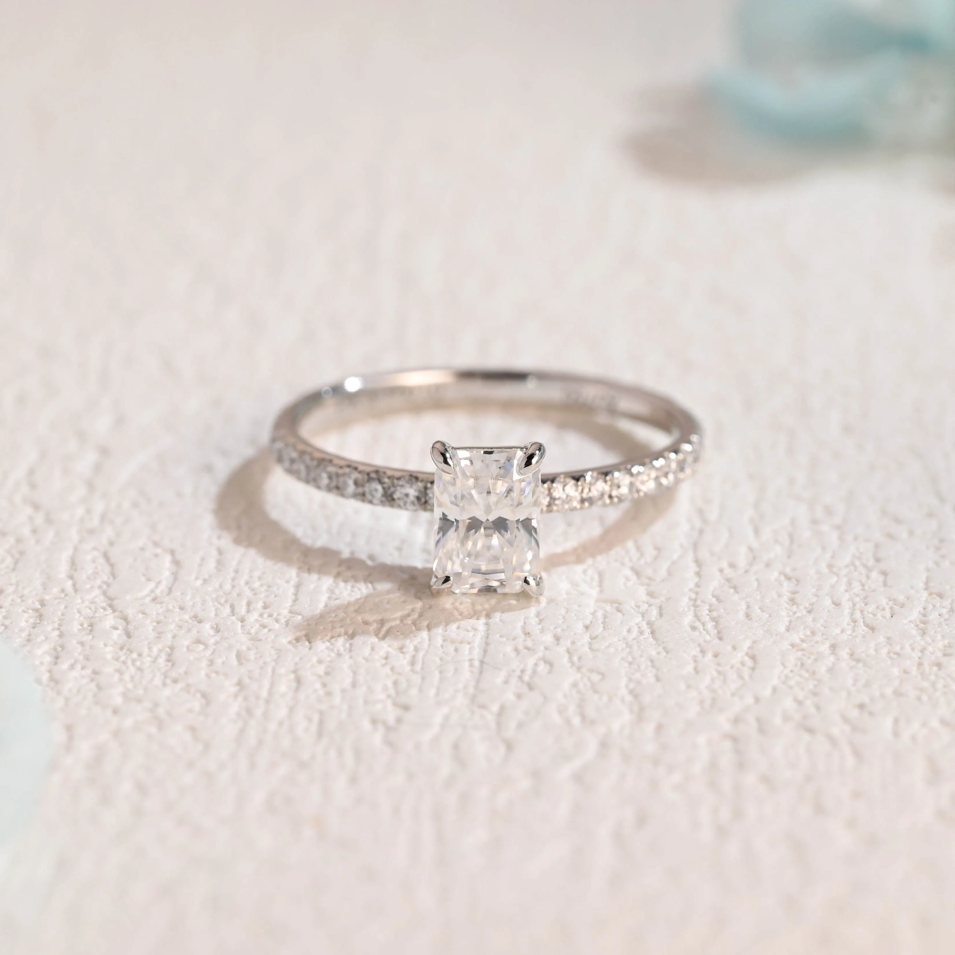 Solid Gold Paved Radiant Cut Moissanite Engagement Ring sold by Causyou