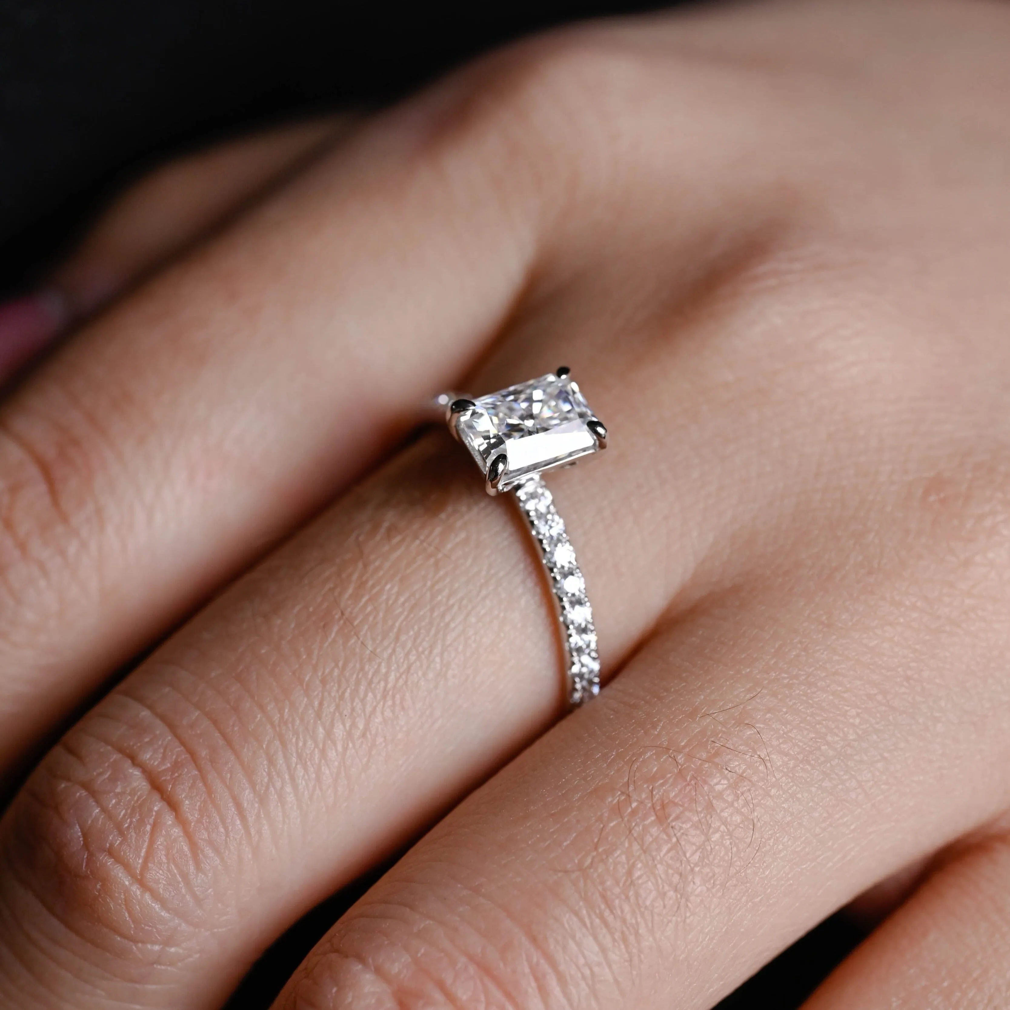 Solid Gold Paved Radiant Cut Moissanite Engagement Ring sold by Causyou product image thumbnail 3