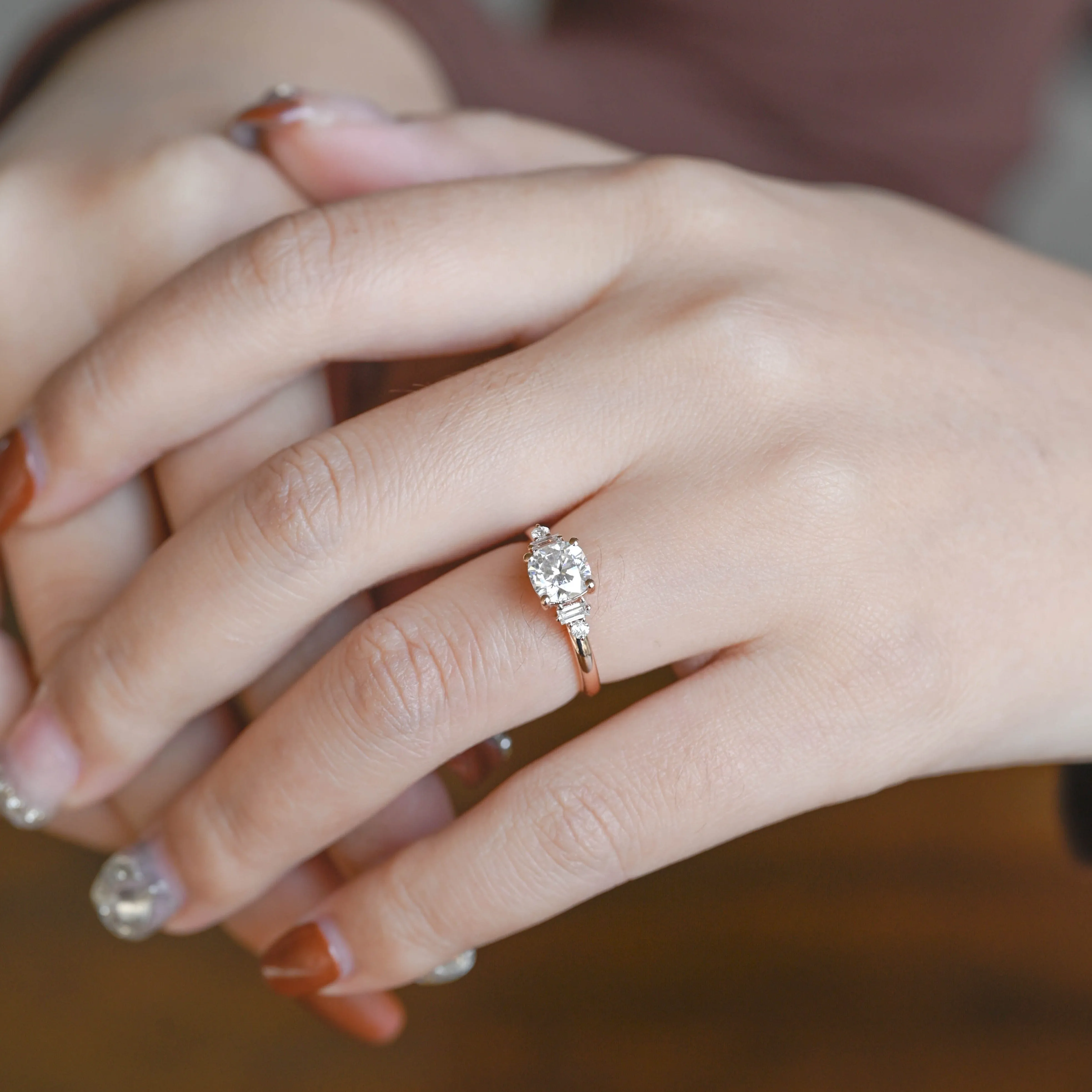 Solid Gold Cushion Cut Moissanite Engagement Ring sold by Causyou product image thumbnail 3