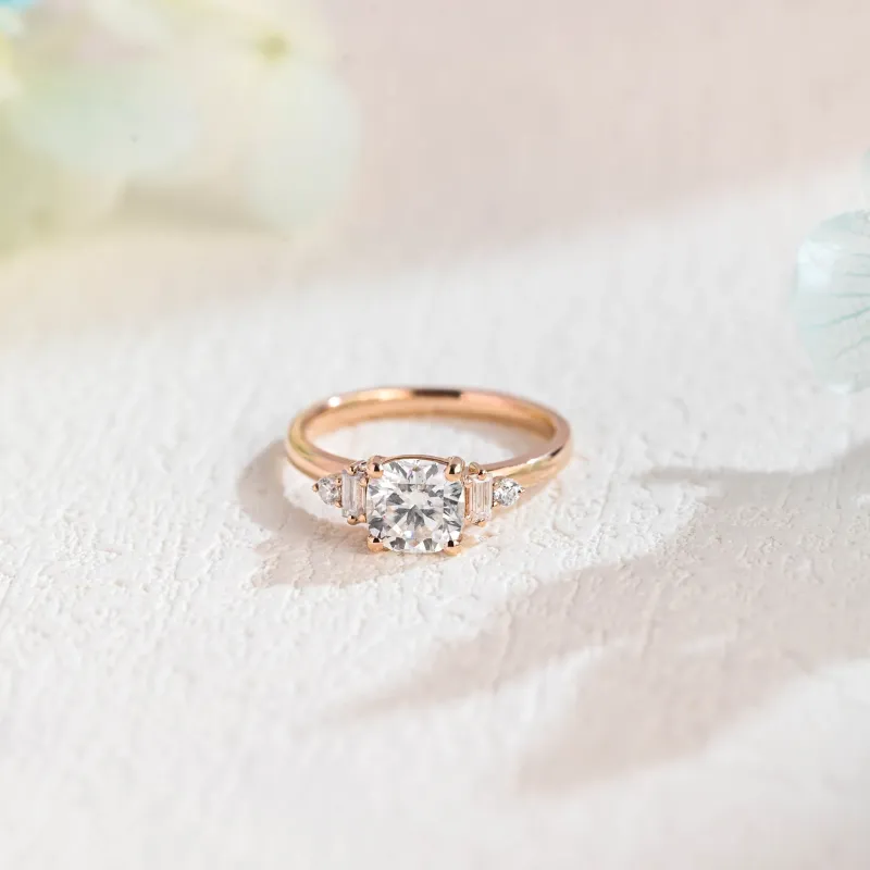 Solid Gold Cushion Cut Moissanite Engagement Ring sold by Causyou