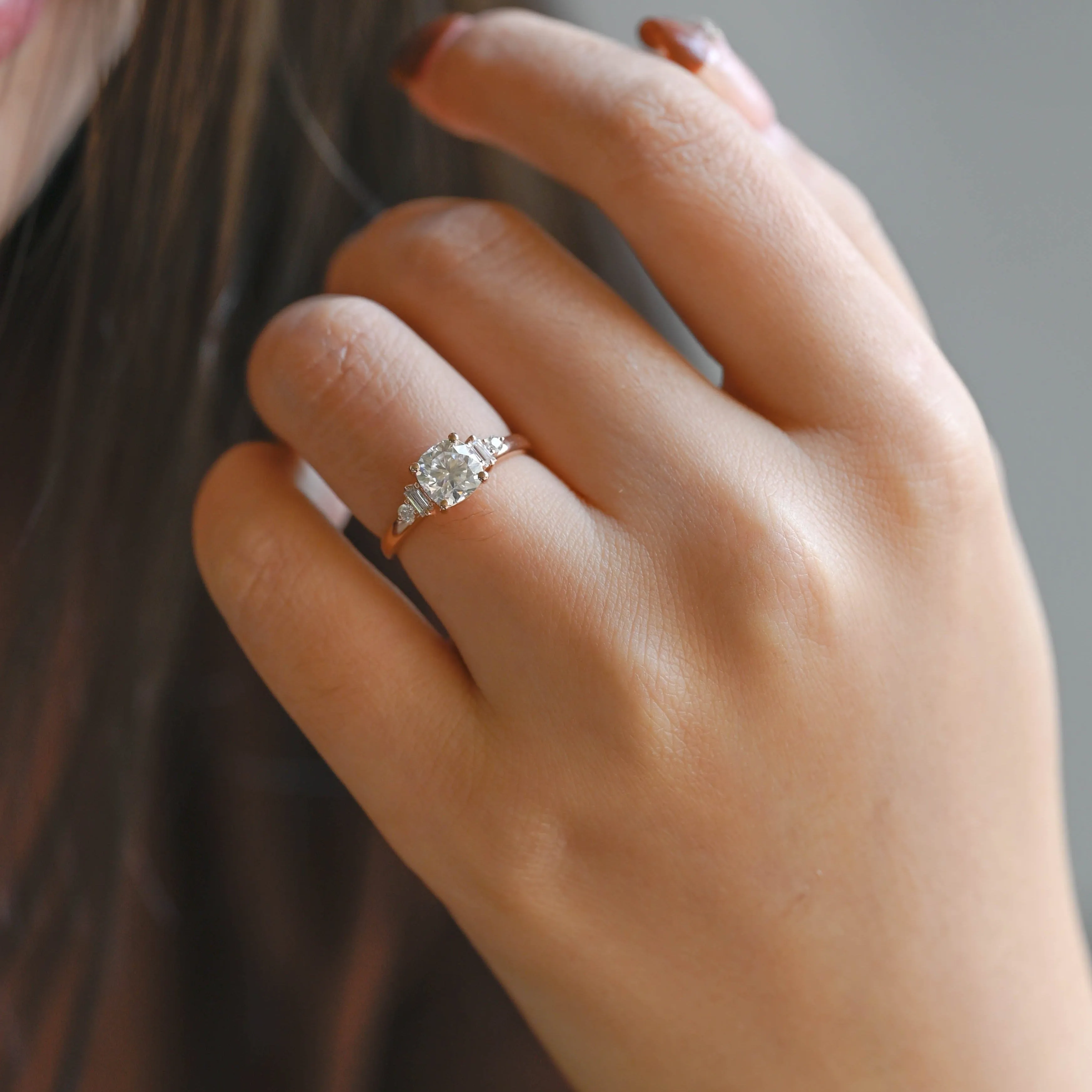 Solid Gold Cushion Cut Moissanite Engagement Ring sold by Causyou product image thumbnail 2