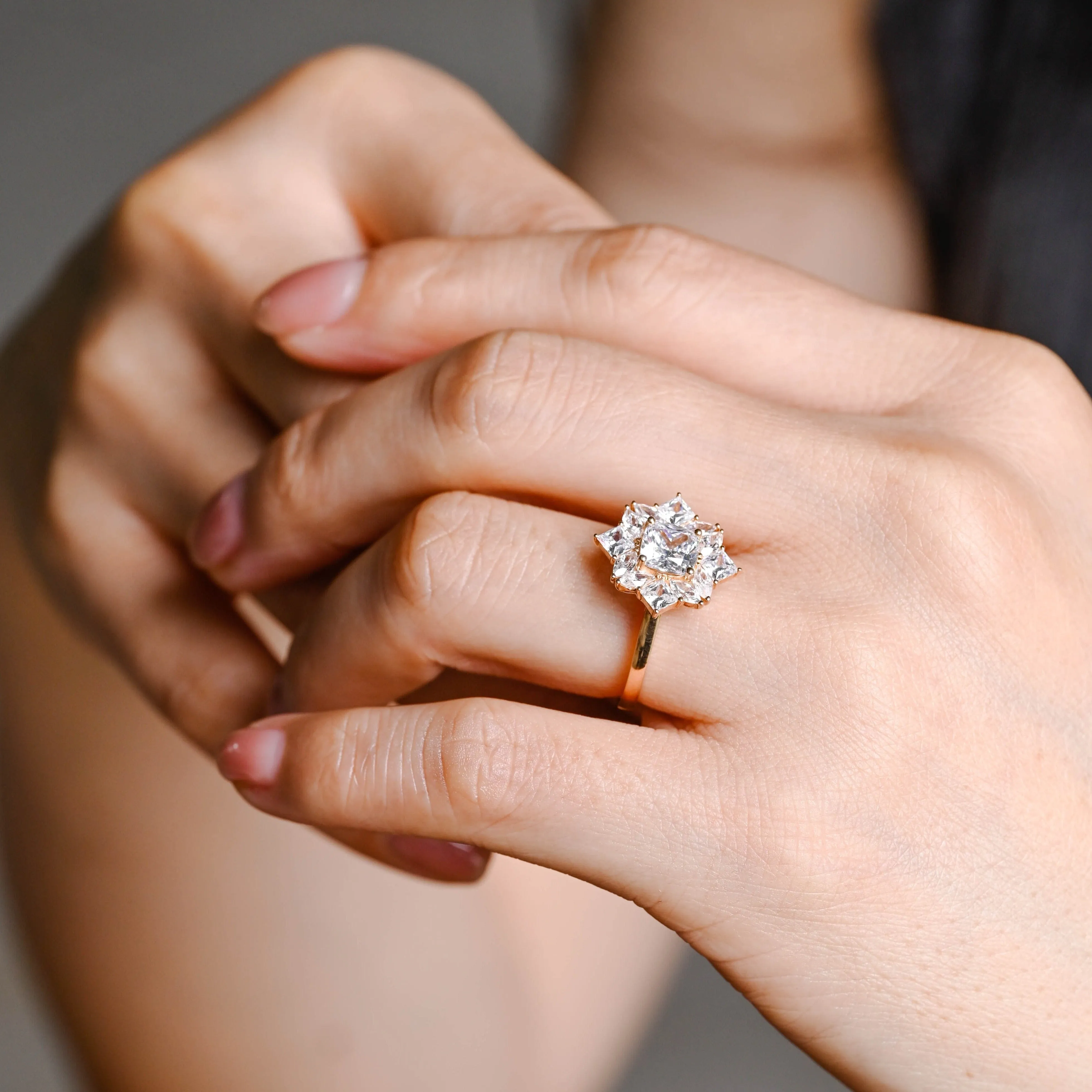 Solid Gold Cluster Cushion Cut Moissanite Engagement Ring sold by Causyou product image thumbnail 4