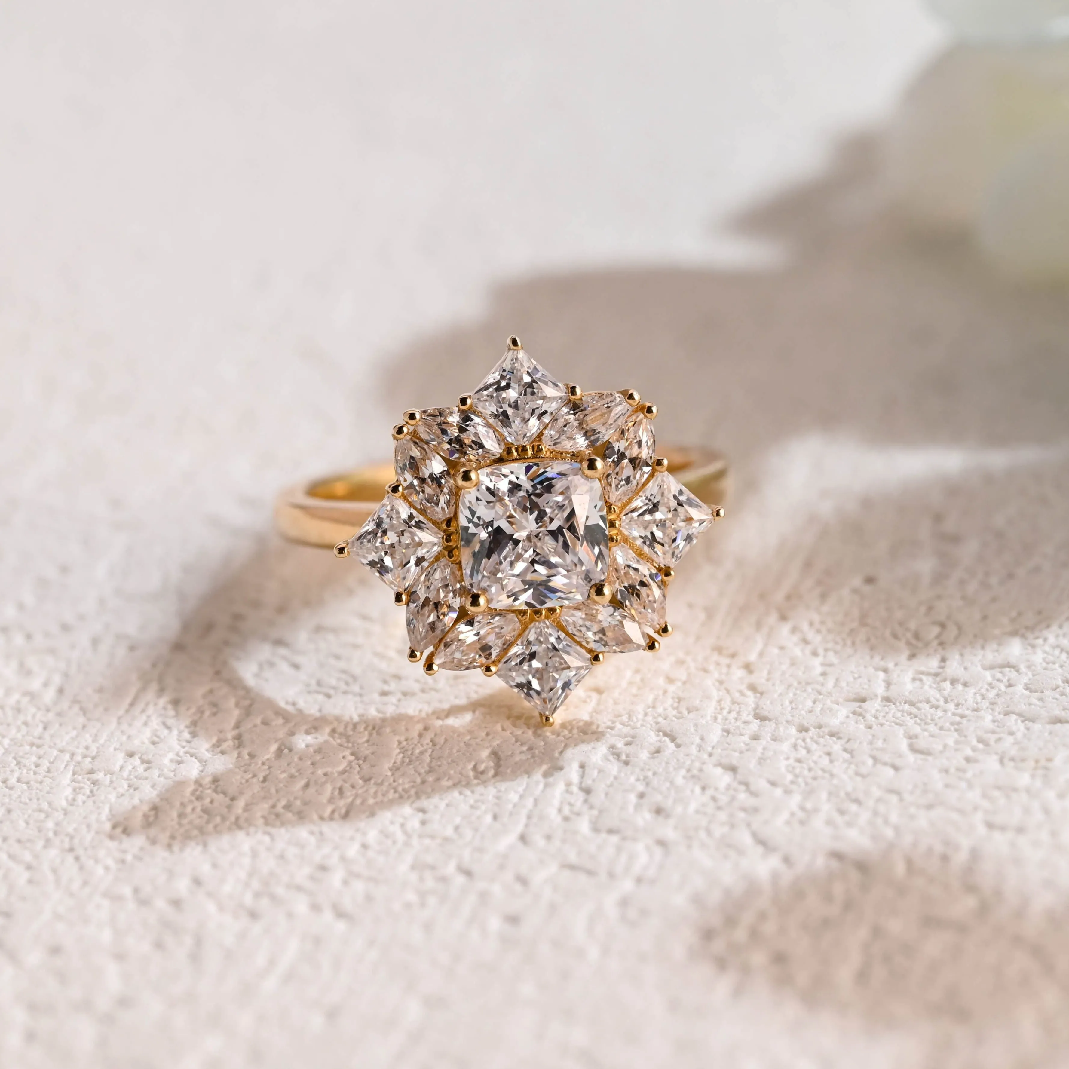 Solid Gold Cluster Cushion Cut Moissanite Engagement Ring sold by Causyou