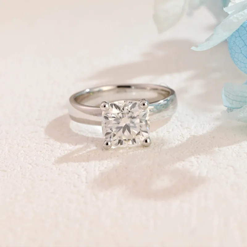 Solid Gold Solitaire 3.7mm Width Cushion Cut Moissanite Engagement Ring sold by Causyou