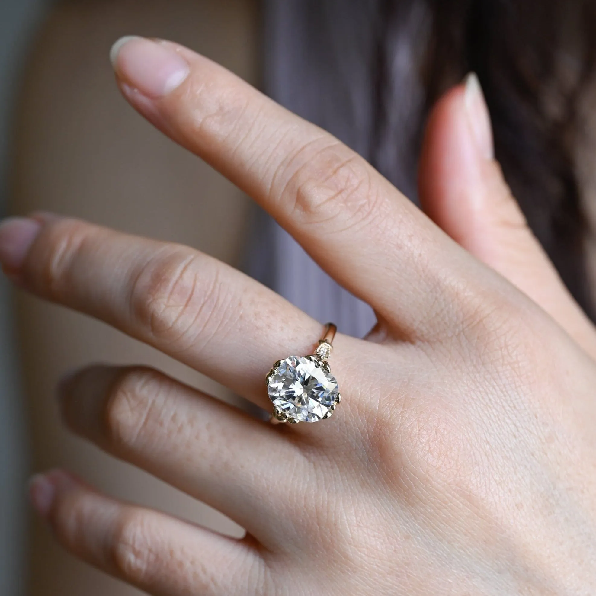 Solid Gold Filigree Cushion Cut Moissanite Engagement Ring, Gift for Women sold by Causyou product image thumbnail 3