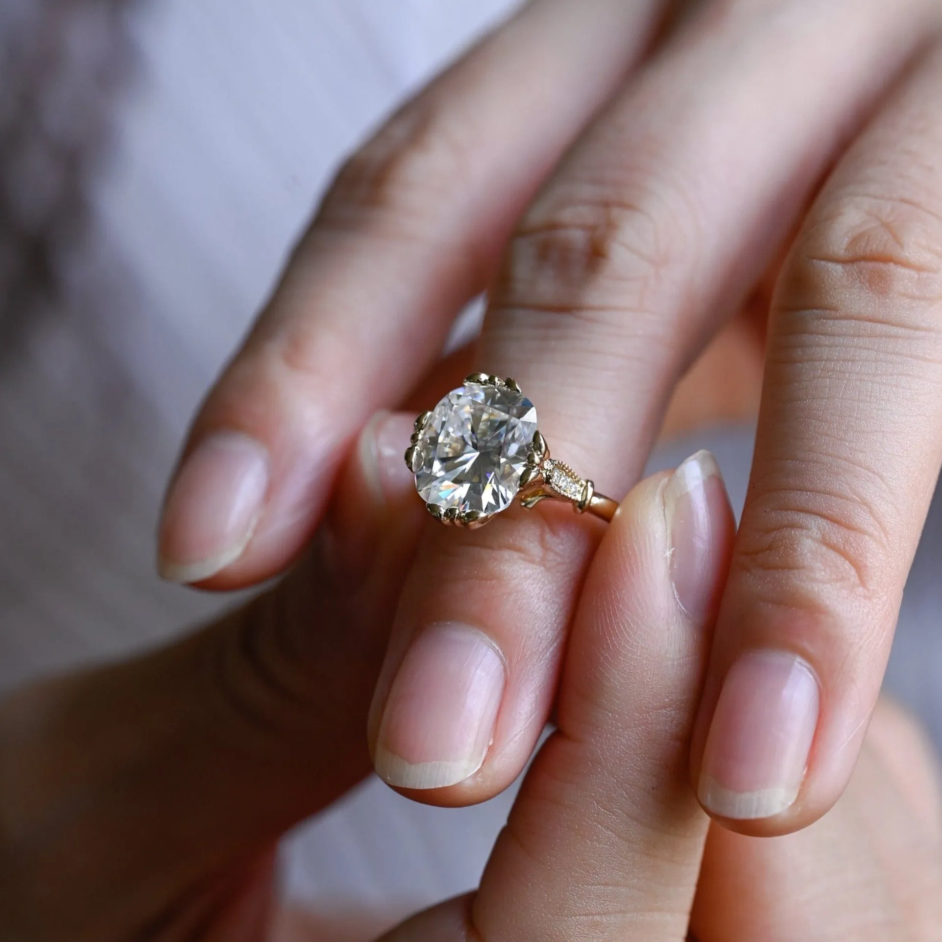 Solid Gold Filigree Cushion Cut Moissanite Engagement Ring, Gift for Women sold by Causyou product image thumbnail 4