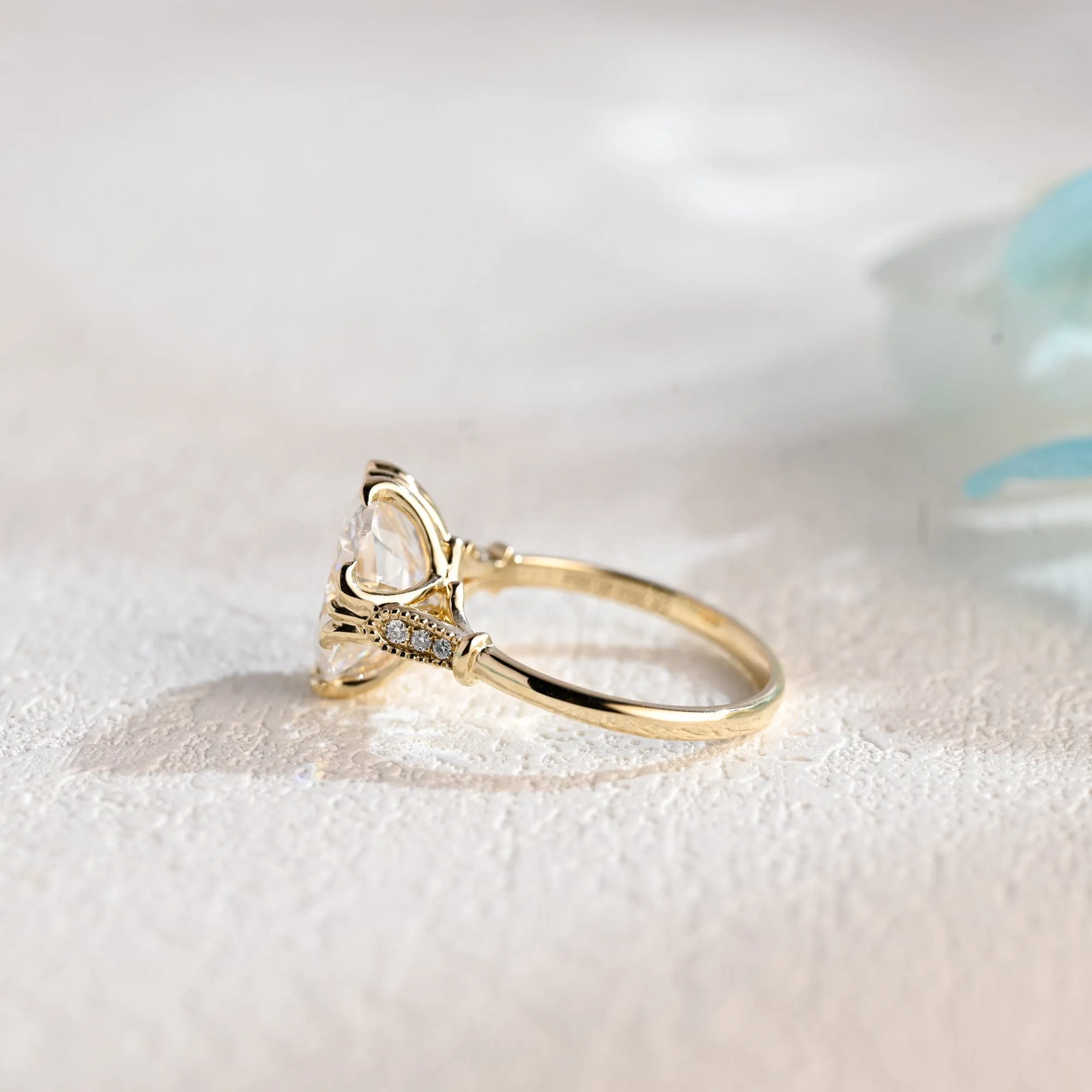 Solid Gold Filigree Cushion Cut Moissanite Engagement Ring, Gift for Women sold by Causyou product image thumbnail 5