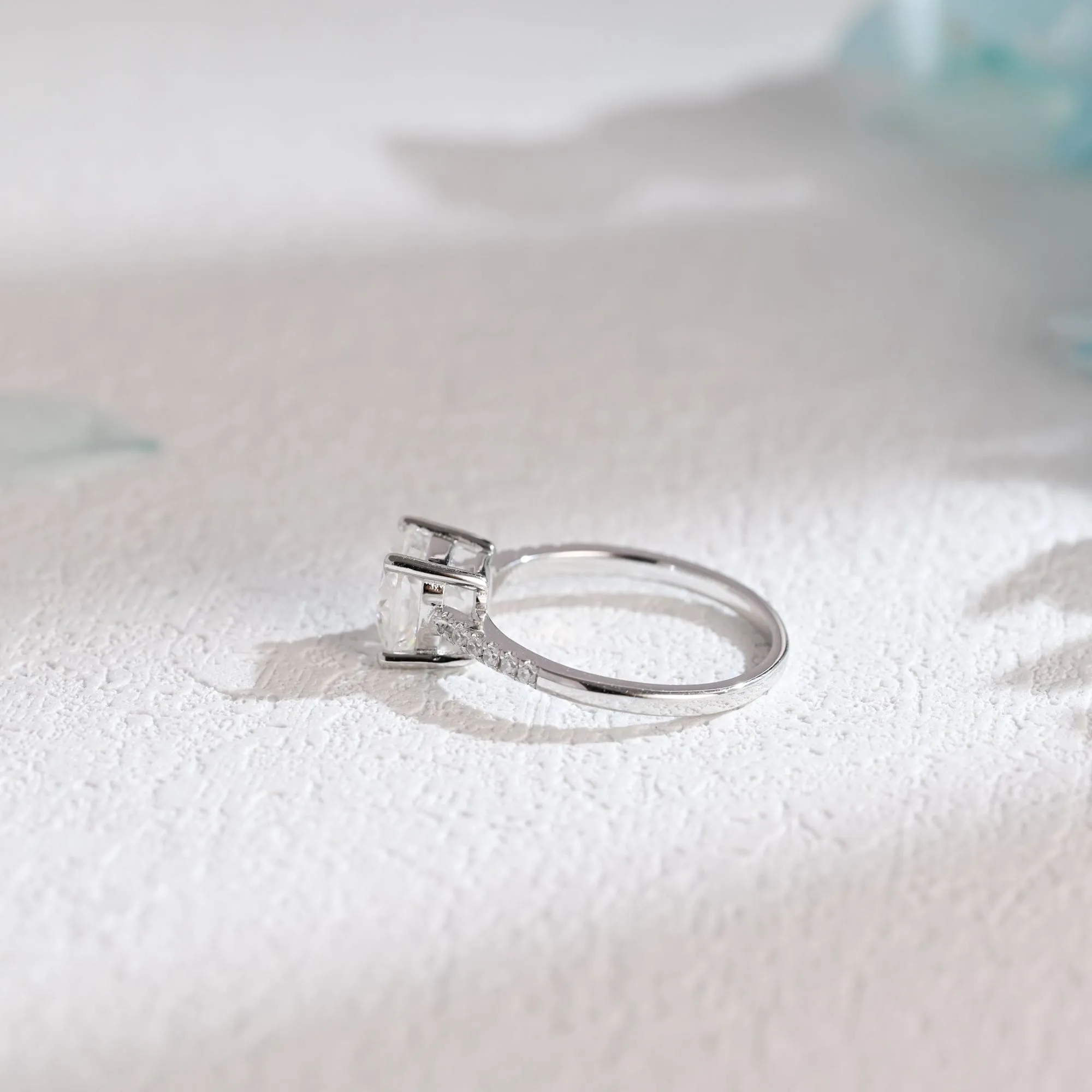 Solid Gold Solitaire Pave Cushion Cut Moissanite Engagement Ring sold by Causyou product image thumbnail 5