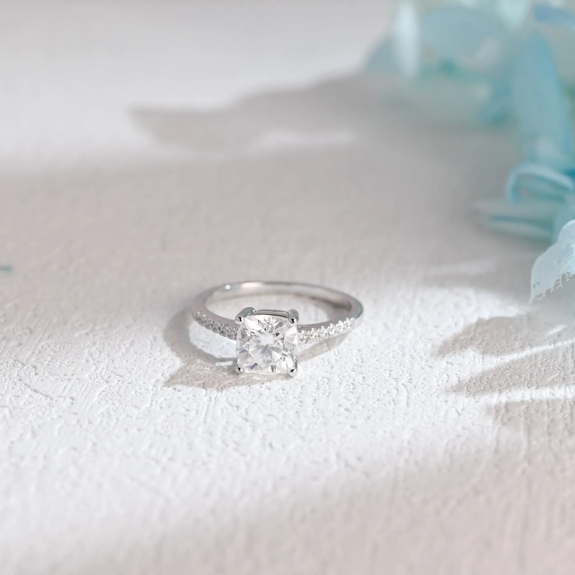 Solid Gold Solitaire Pave Cushion Cut Moissanite Engagement Ring sold by Causyou
