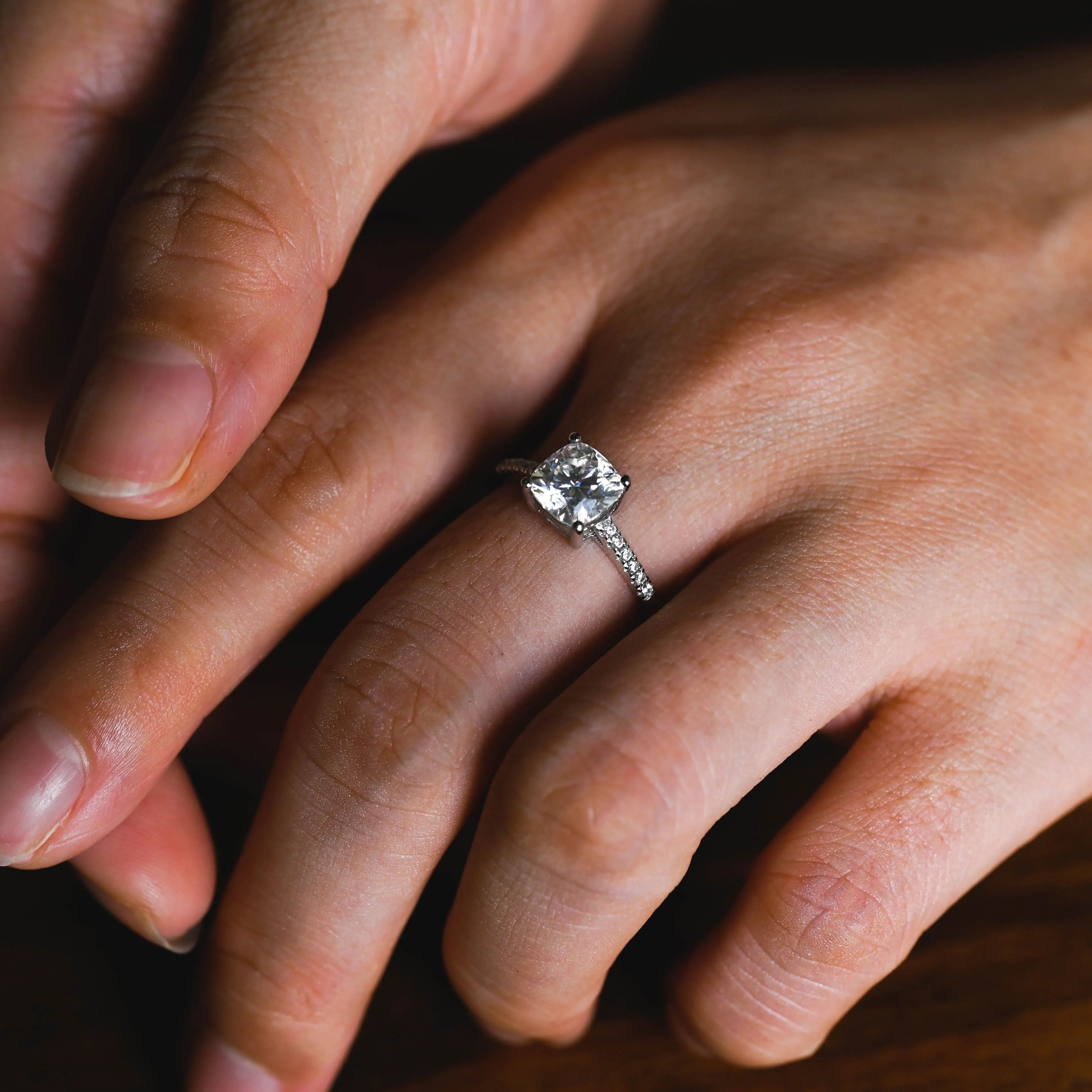 Solid Gold Solitaire Pave Cushion Cut Moissanite Engagement Ring sold by Causyou product image thumbnail 2