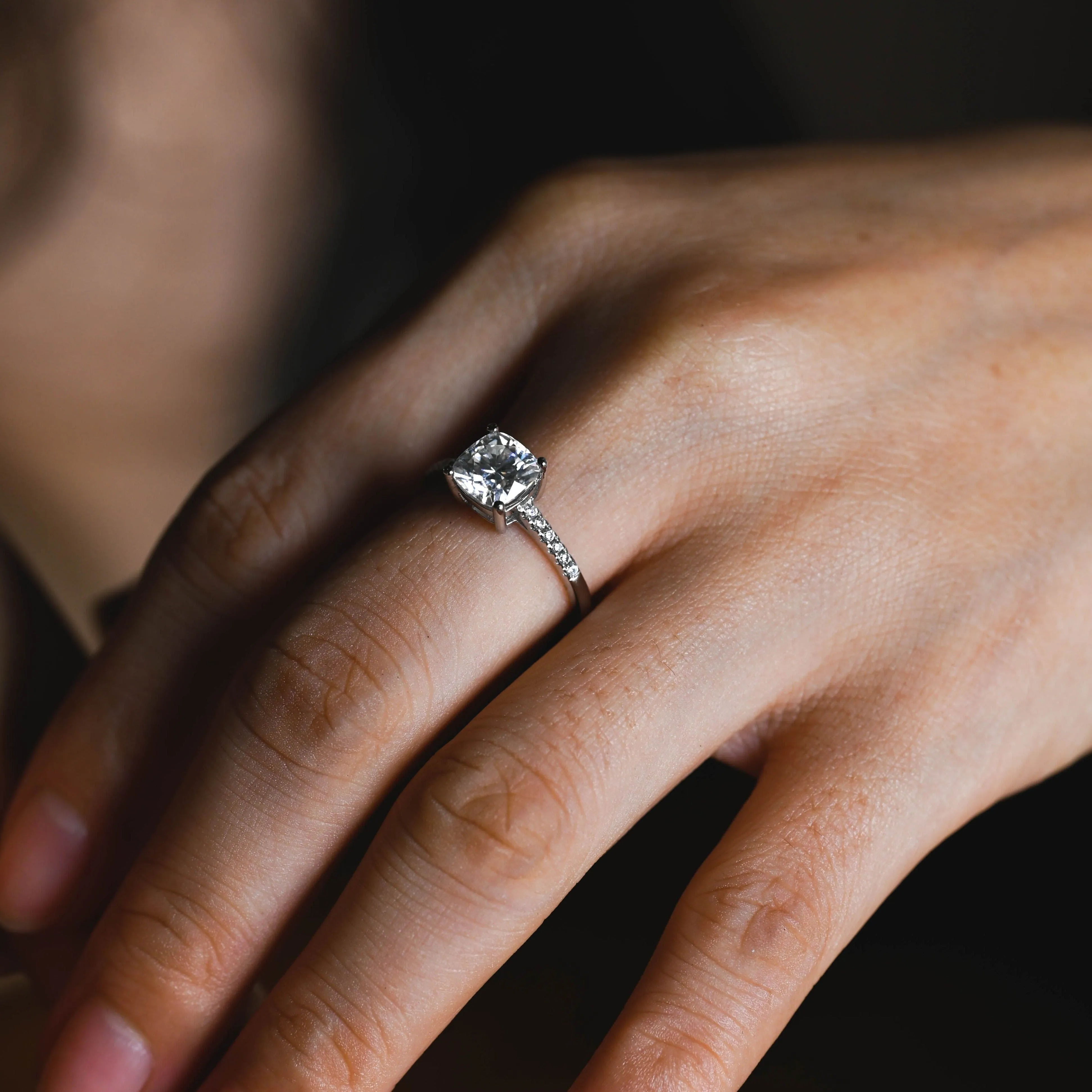 Solid Gold Solitaire Pave Cushion Cut Moissanite Engagement Ring sold by Causyou product image thumbnail 3