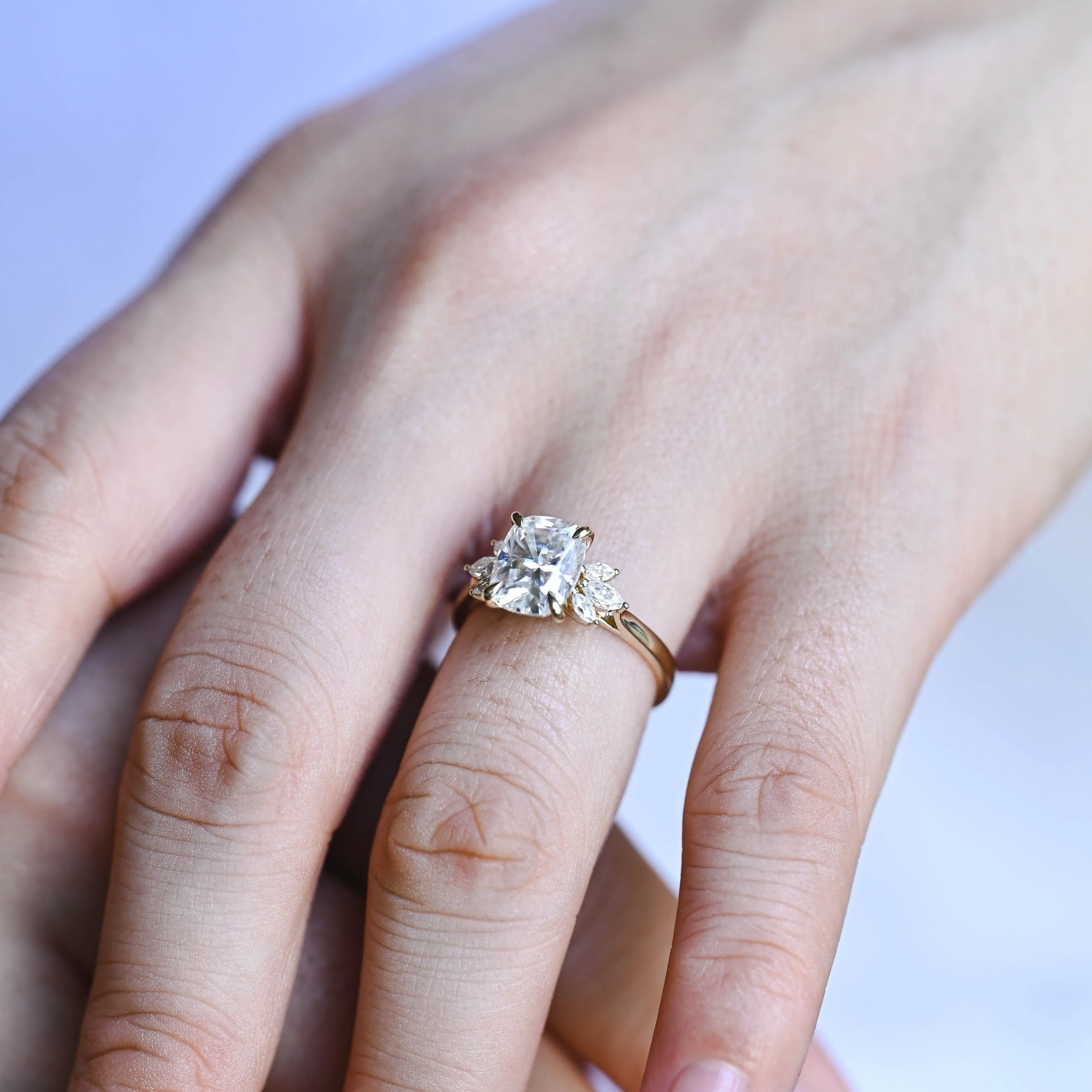 Solid Gold Elongated Cushion Cut Moissanite Engagement Ring sold by Causyou product image thumbnail 3