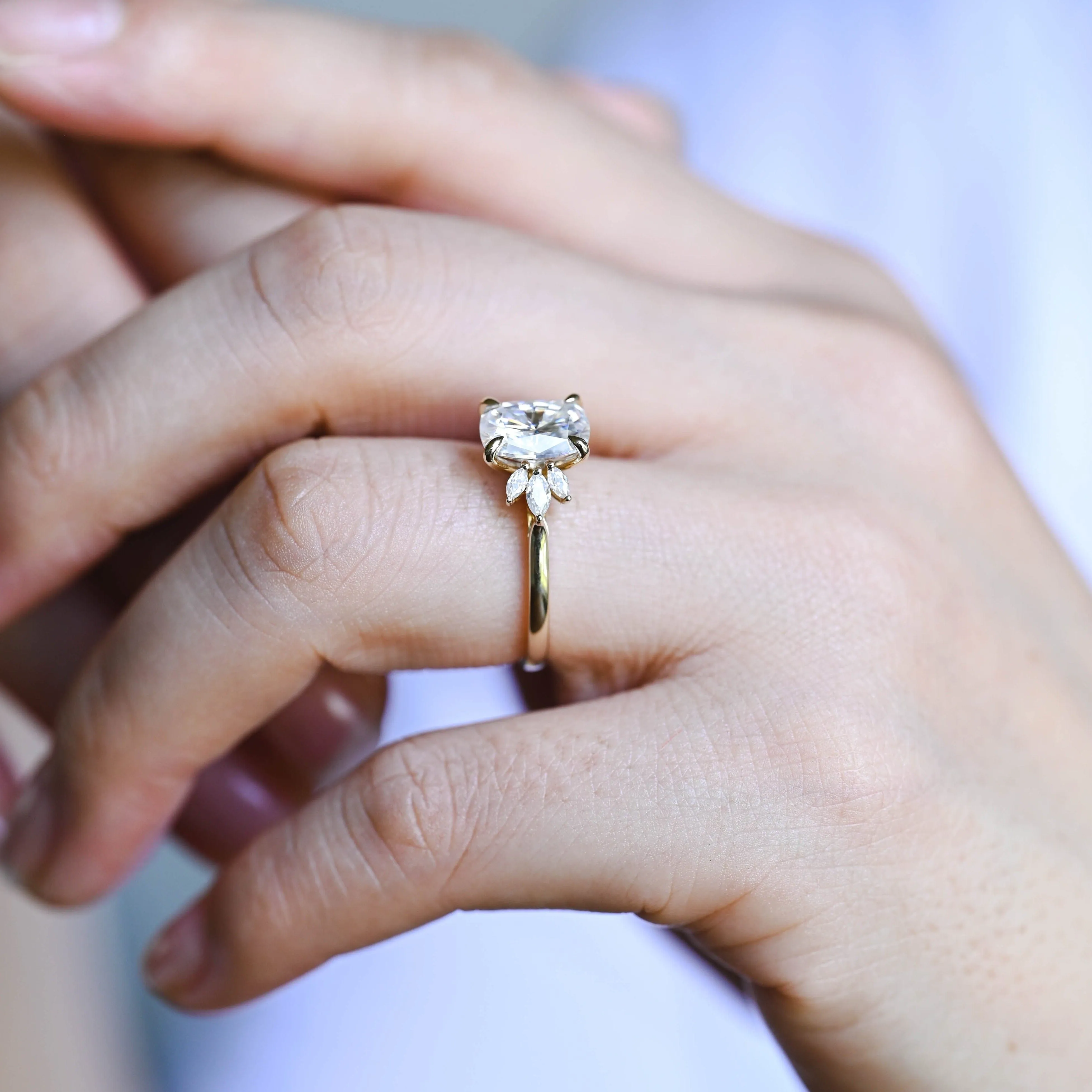 Solid Gold Elongated Cushion Cut Moissanite Engagement Ring sold by Causyou product image thumbnail 4