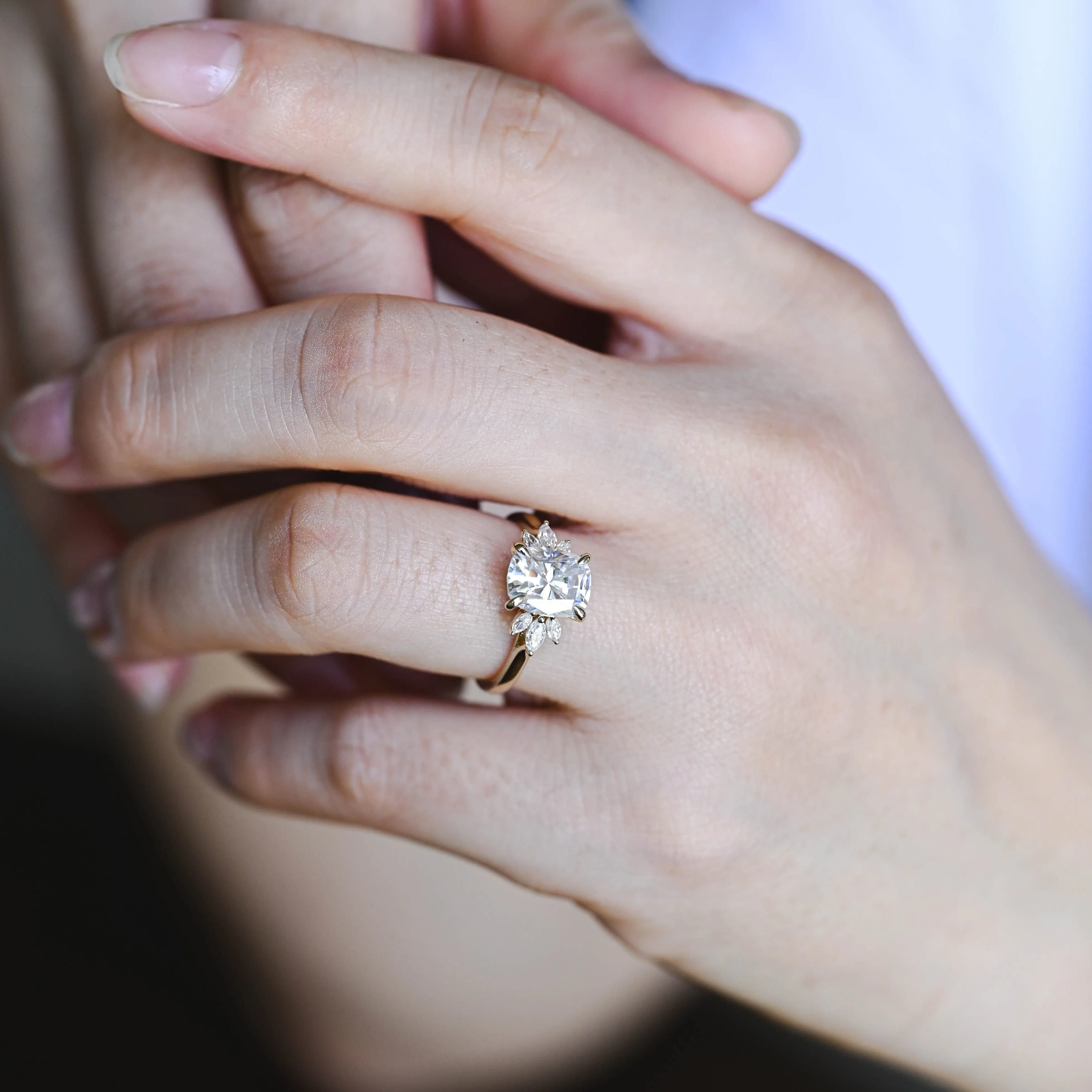 Solid Gold Elongated Cushion Cut Moissanite Engagement Ring sold by Causyou product image thumbnail 2