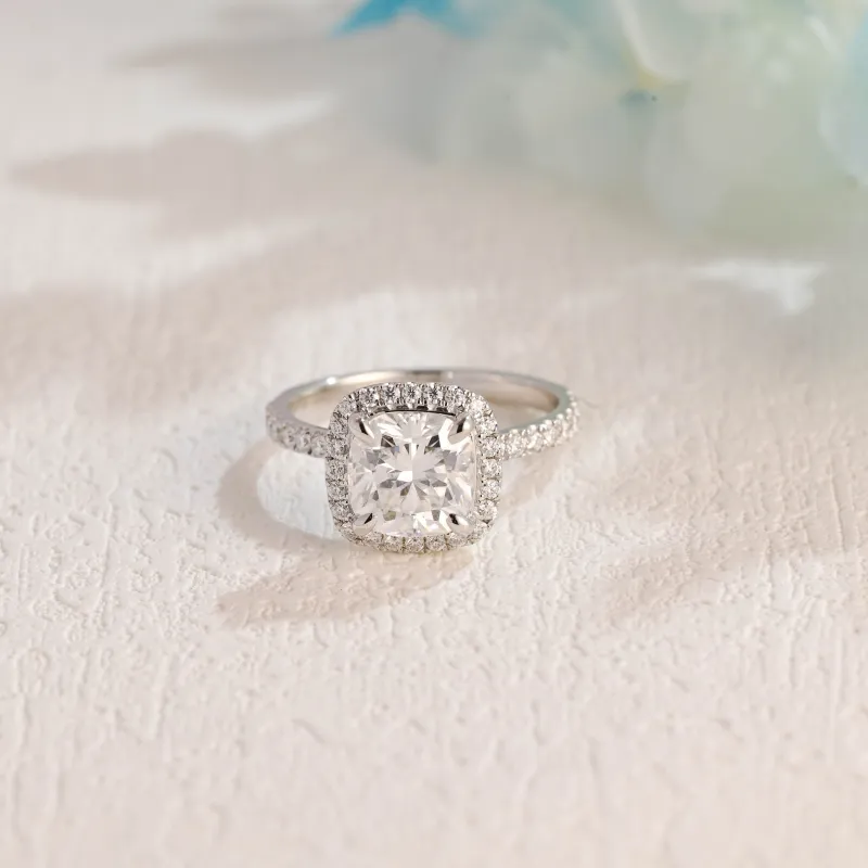 Solid Gold Pave Cushion Cut Moissanite Engagement Ring sold by Causyou