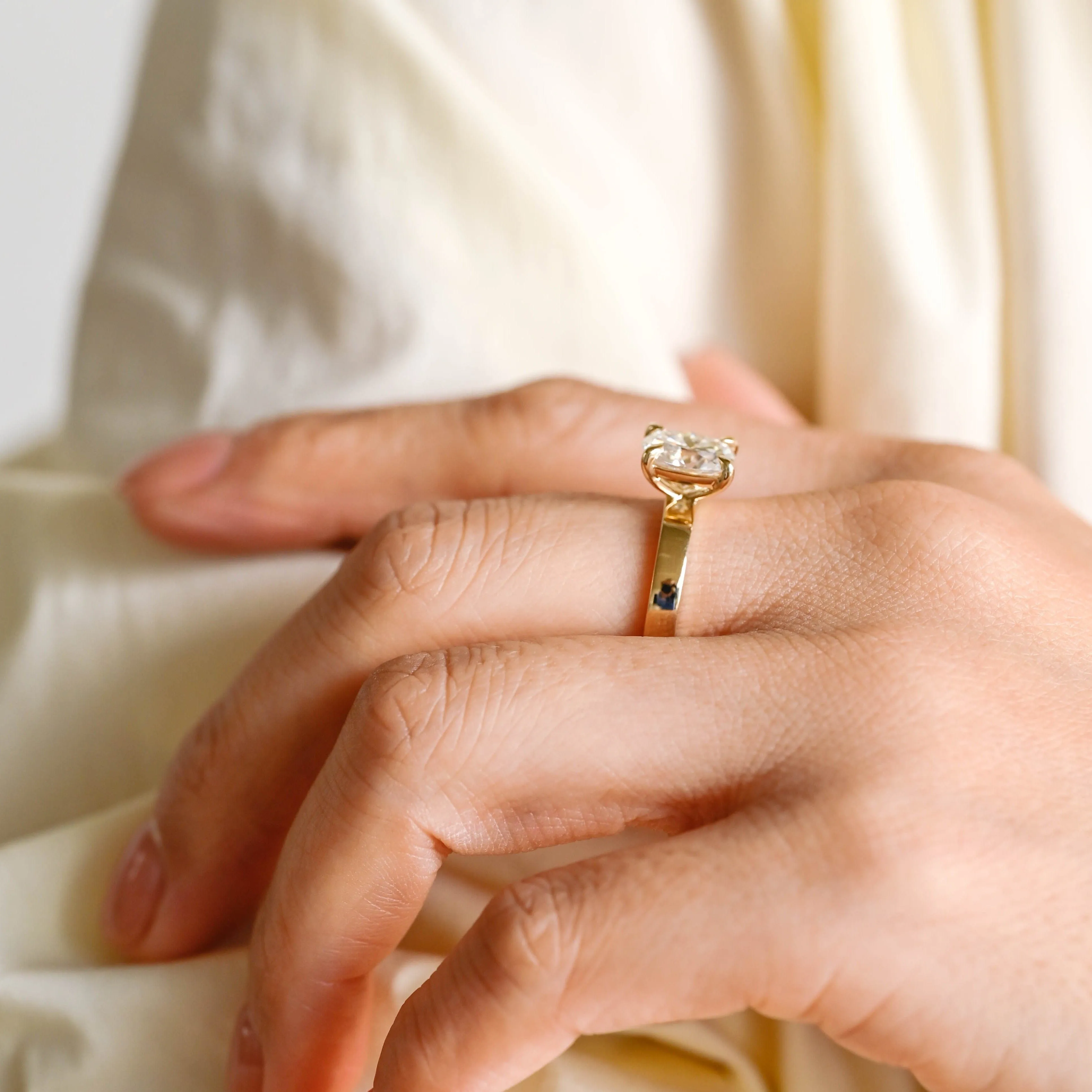 Solid Gold 3mm Width Solitaire Elongated Cushion Cut Moissanite Engagement Ring sold by Causyou product image thumbnail 3