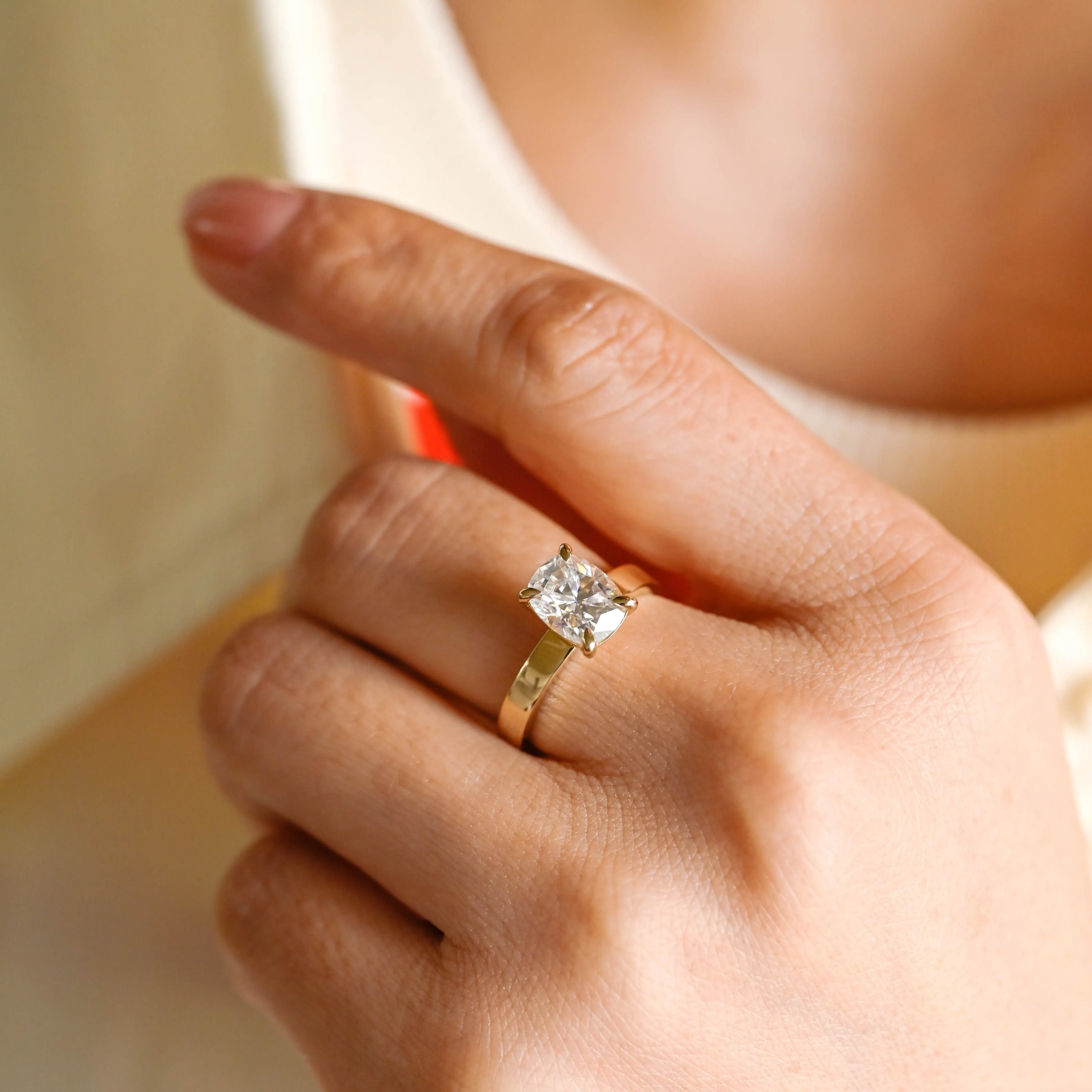 Solid Gold 3mm Width Solitaire Elongated Cushion Cut Moissanite Engagement Ring sold by Causyou product image thumbnail 2