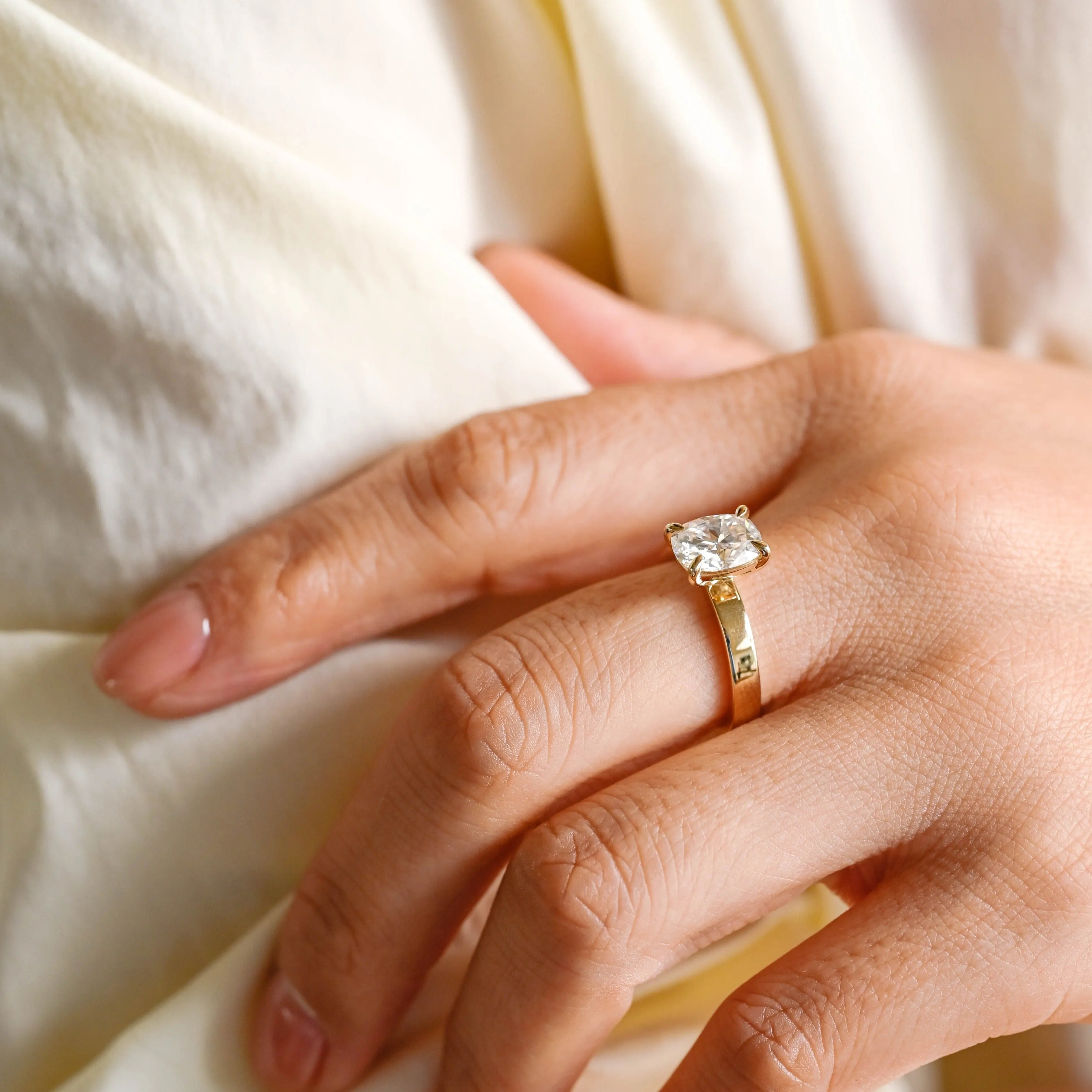 Solid Gold 3mm Width Solitaire Elongated Cushion Cut Moissanite Engagement Ring sold by Causyou product image thumbnail 4