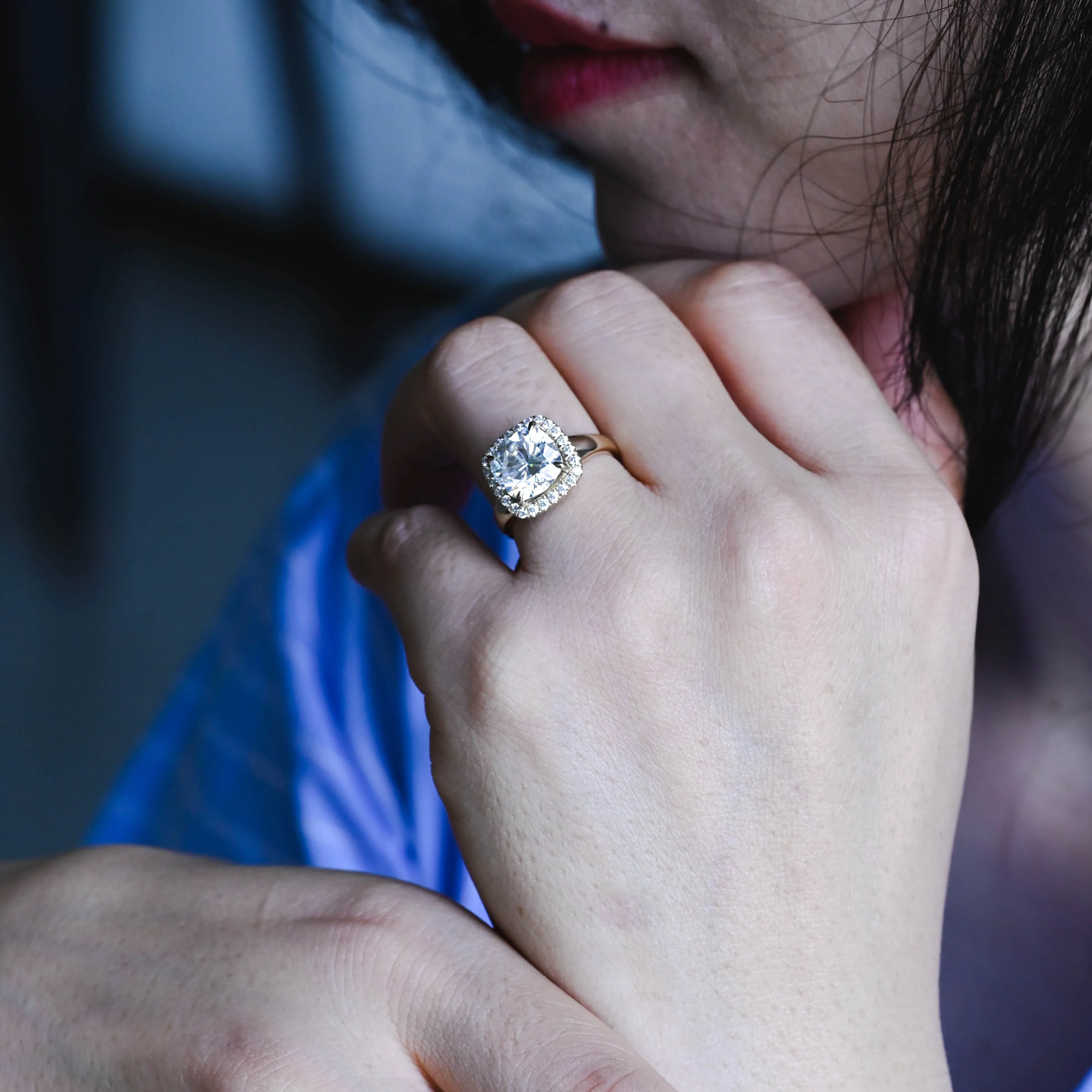 Solid Gold 2.5mm Width Halo Cushion Cut Moissanite Engagement Ring sold by Causyou product image thumbnail 4