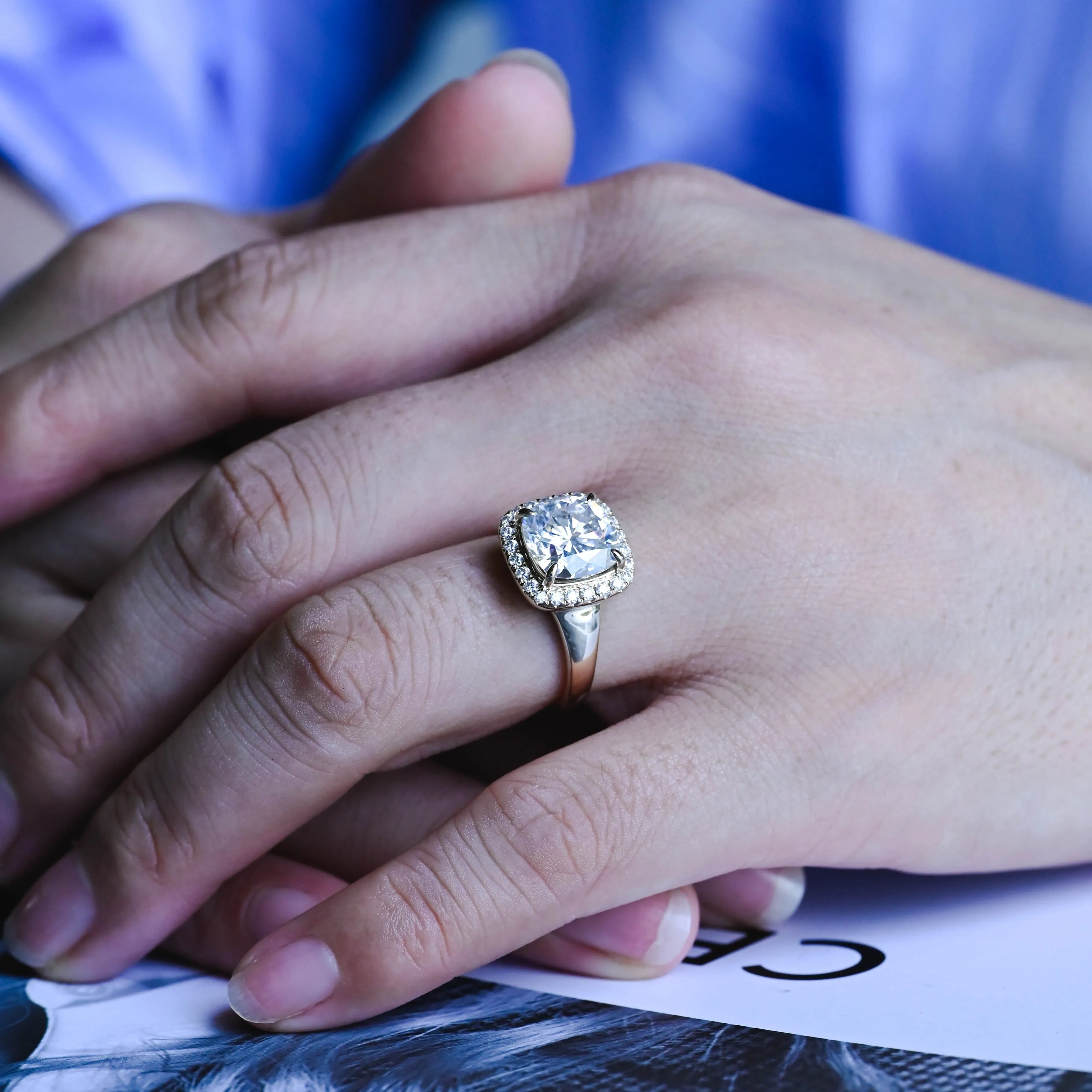 Solid Gold 2.5mm Width Halo Cushion Cut Moissanite Engagement Ring sold by Causyou product image thumbnail 3